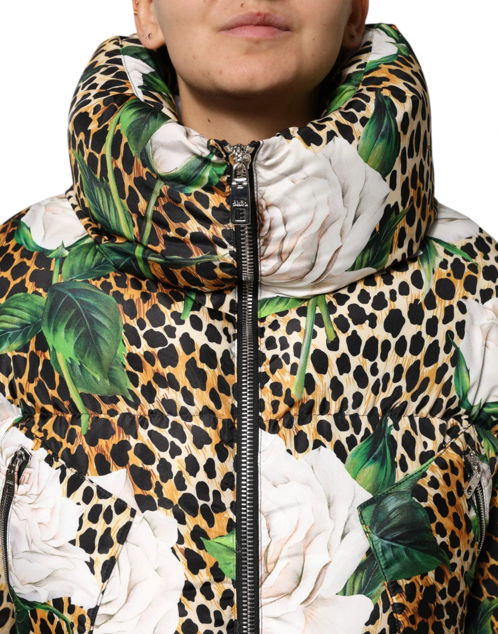 Dolce & Gabbana Multicolor Leopard Rose Puffer Quilted Jacket by Dolce & Gabbana