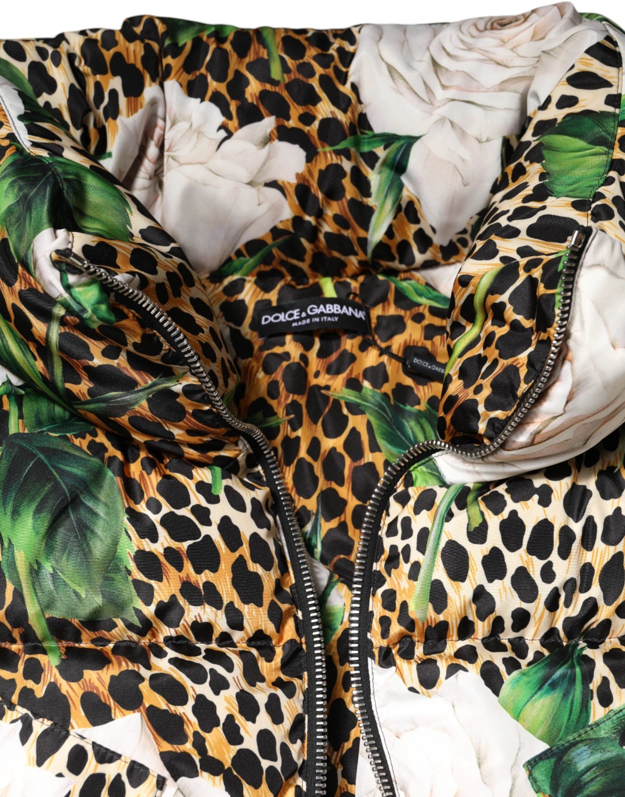Dolce & Gabbana Multicolor Leopard Rose Puffer Quilted Jacket by Dolce & Gabbana