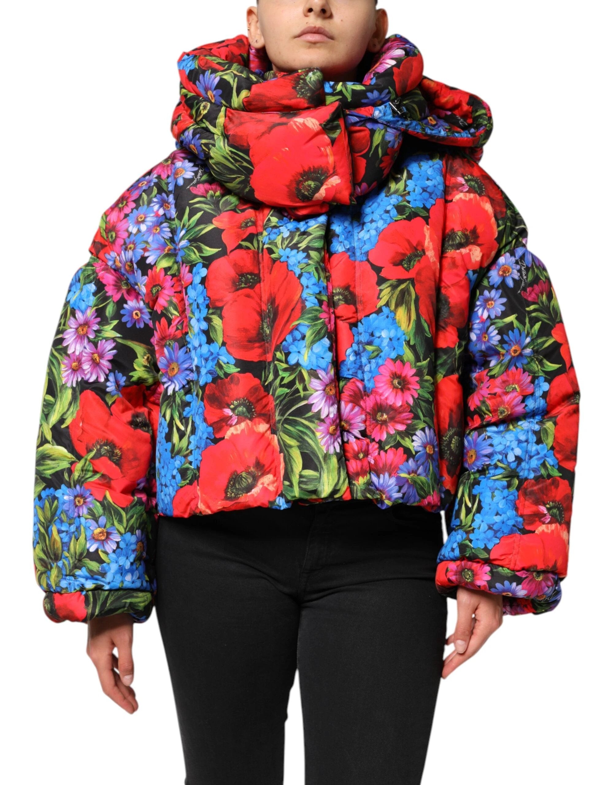Dolce & Gabbana Multicolor Floral Hooded Puffer Coat Jacket by Dolce & Gabbana