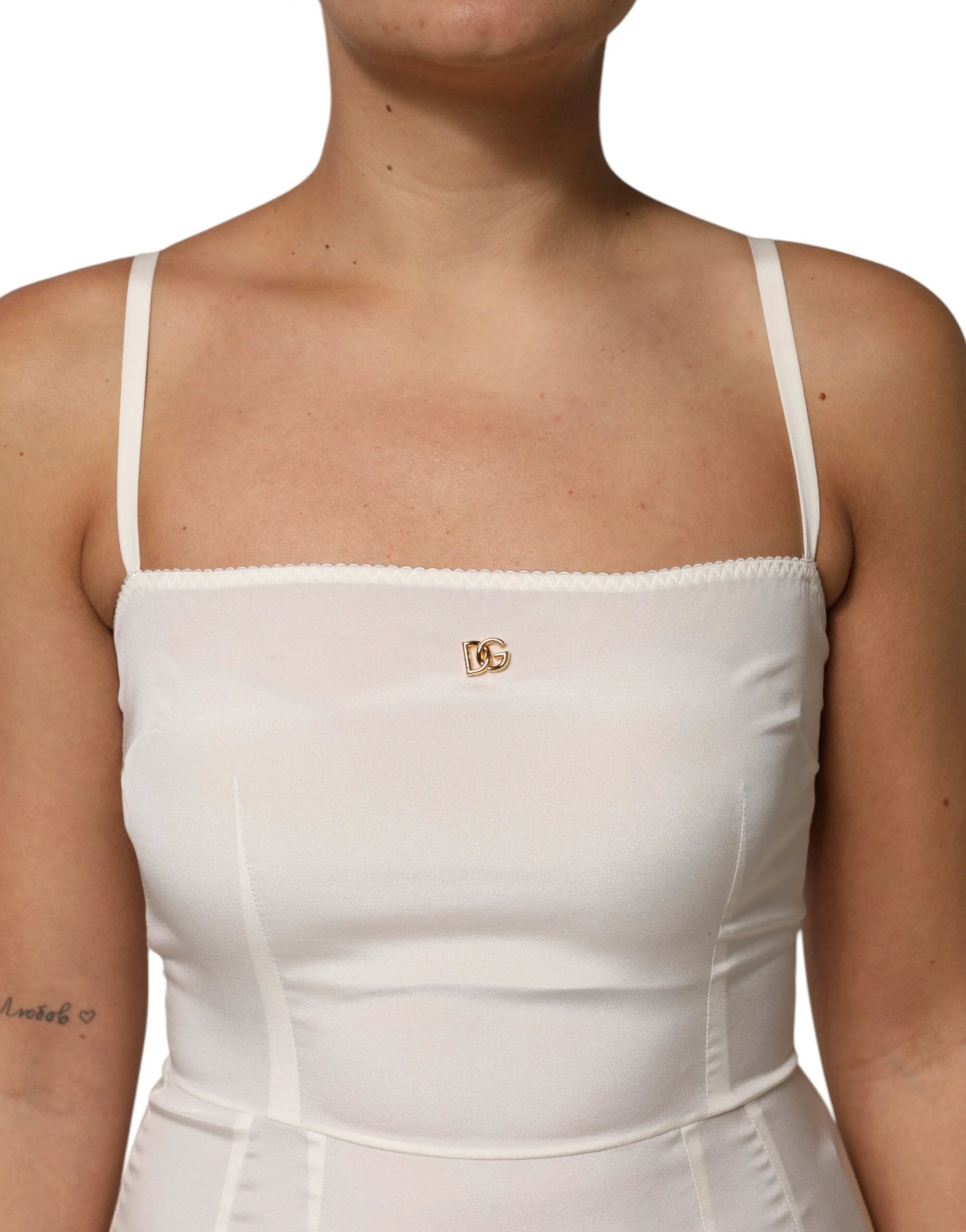 Dolce & Gabbana White Full Slip DG Logo Silk Dress Sleepwear by Dolce & Gabbana