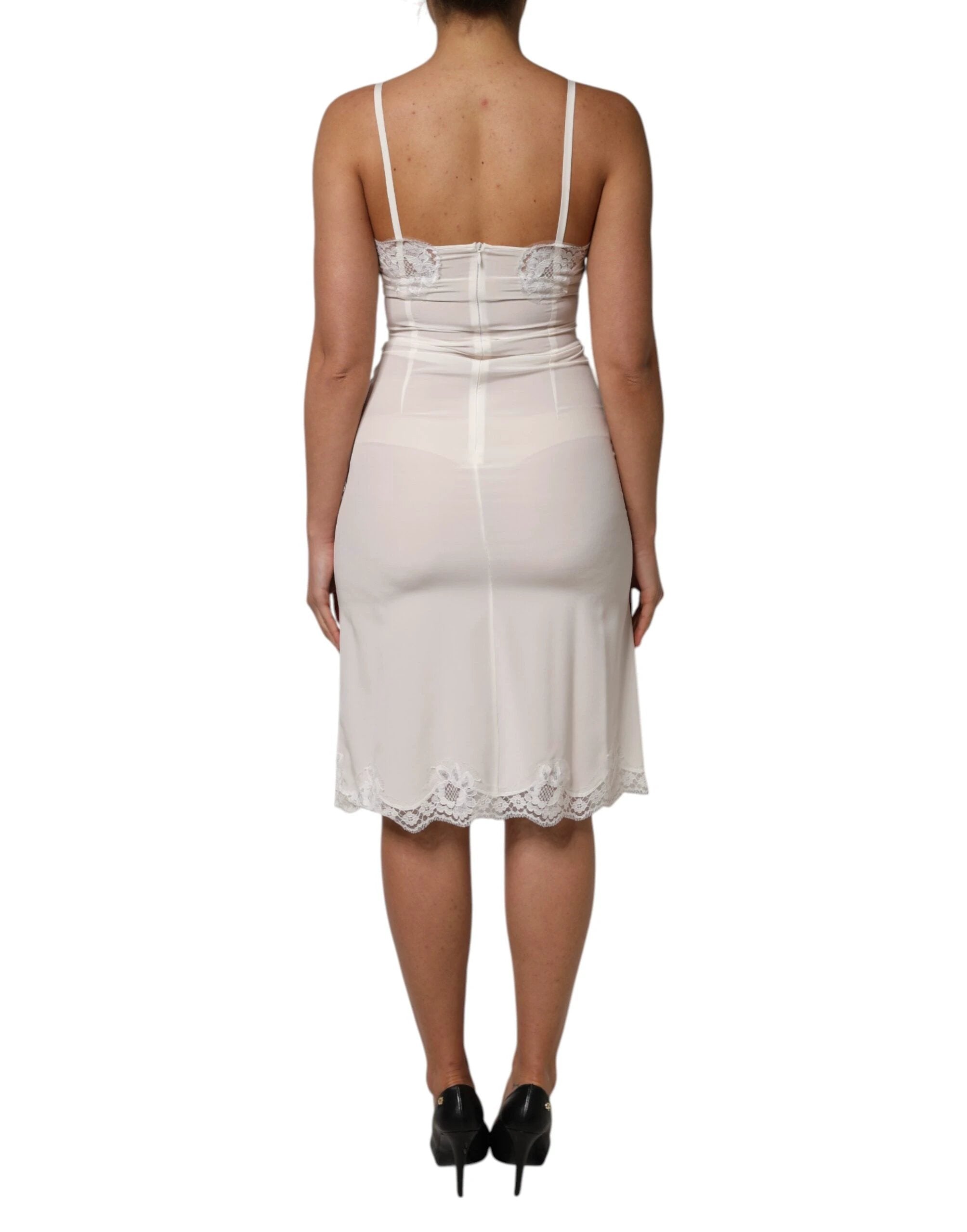 Dolce & Gabbana White Lace Gold DG Logo Silk Dress Sleepwear by Dolce & Gabbana