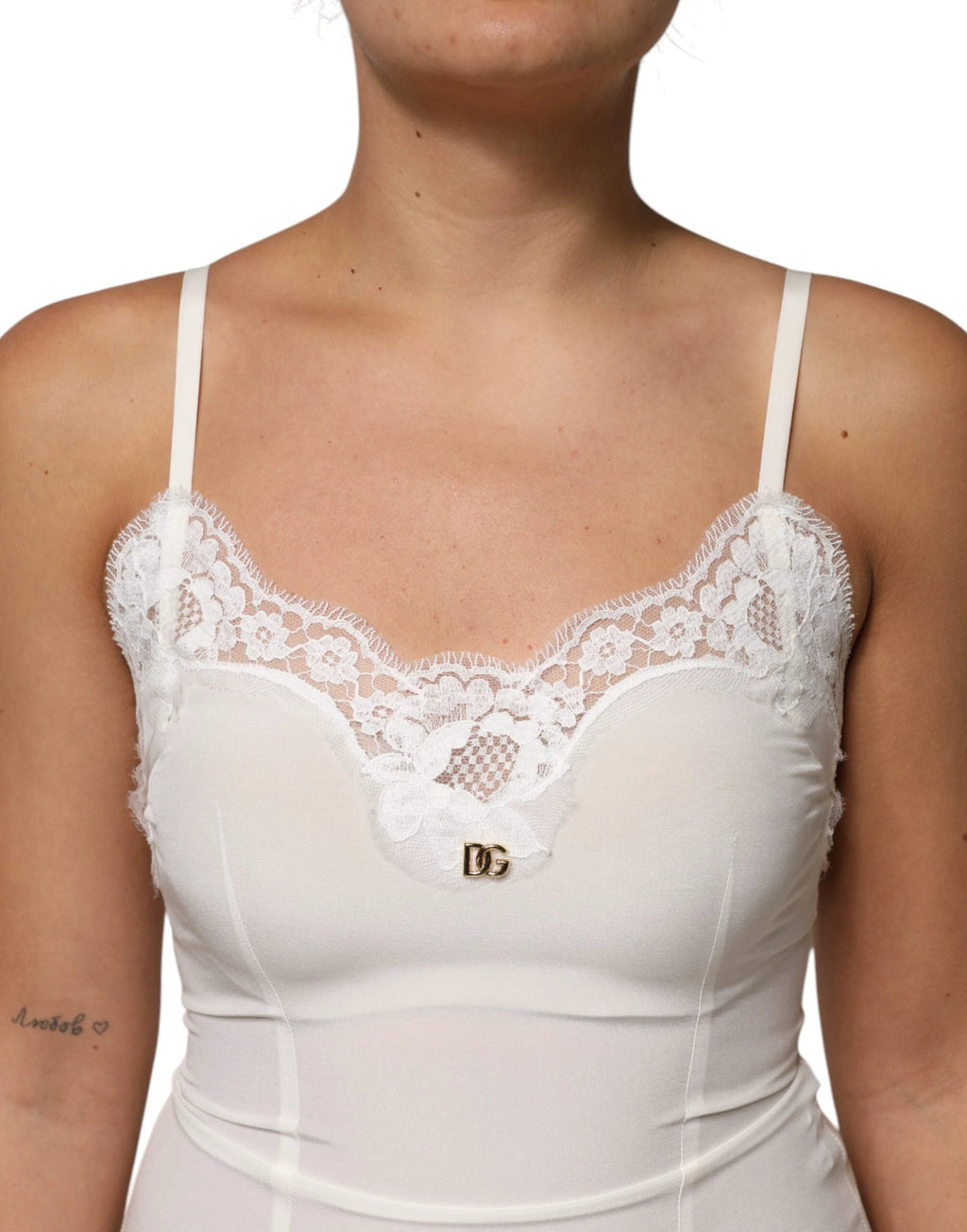 Dolce & Gabbana White Lace Gold DG Logo Silk Dress Sleepwear by Dolce & Gabbana