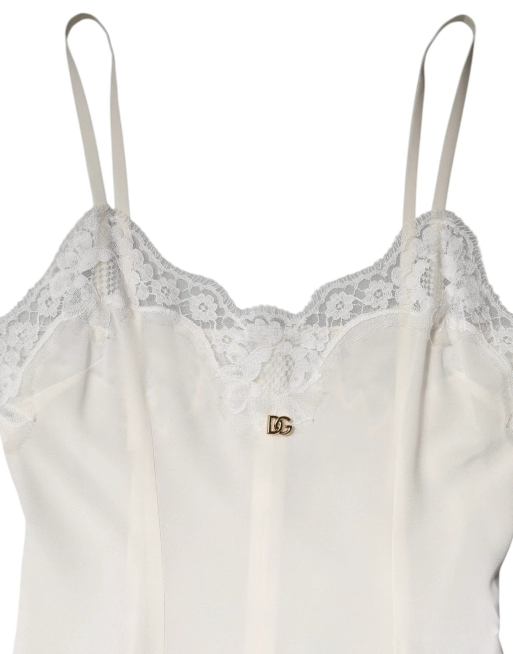 Dolce & Gabbana White Lace Gold DG Logo Silk Dress Sleepwear by Dolce & Gabbana