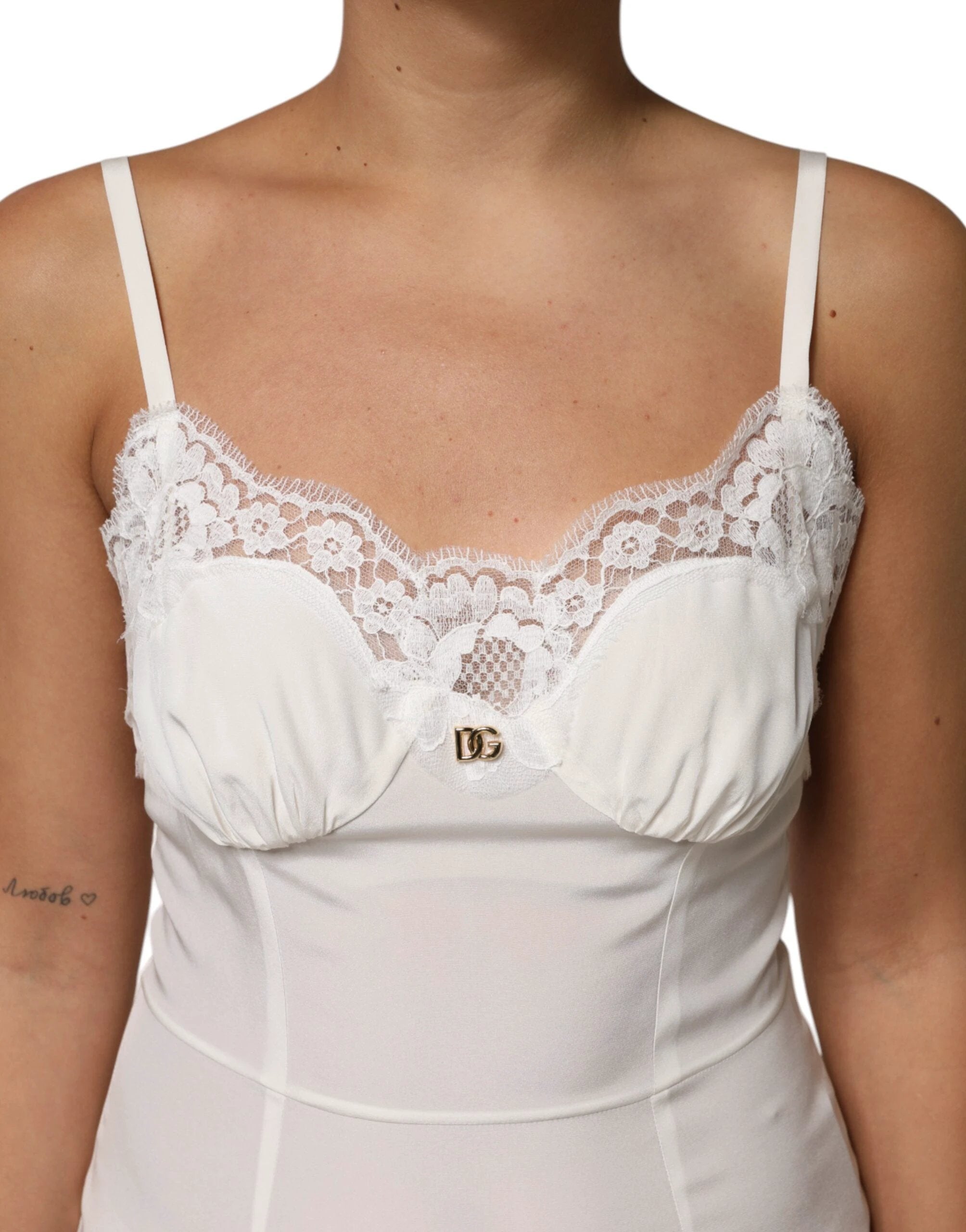 Dolce & Gabbana White Lace DG Logo Silk Dress Sleepwear by Dolce & Gabbana