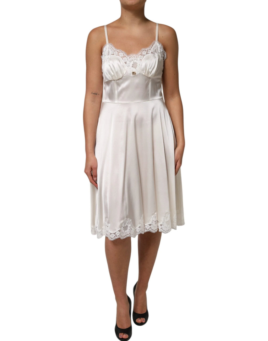 Dolce & Gabbana White Lace DG Logo Silk Dress Sleepwear by Dolce & Gabbana