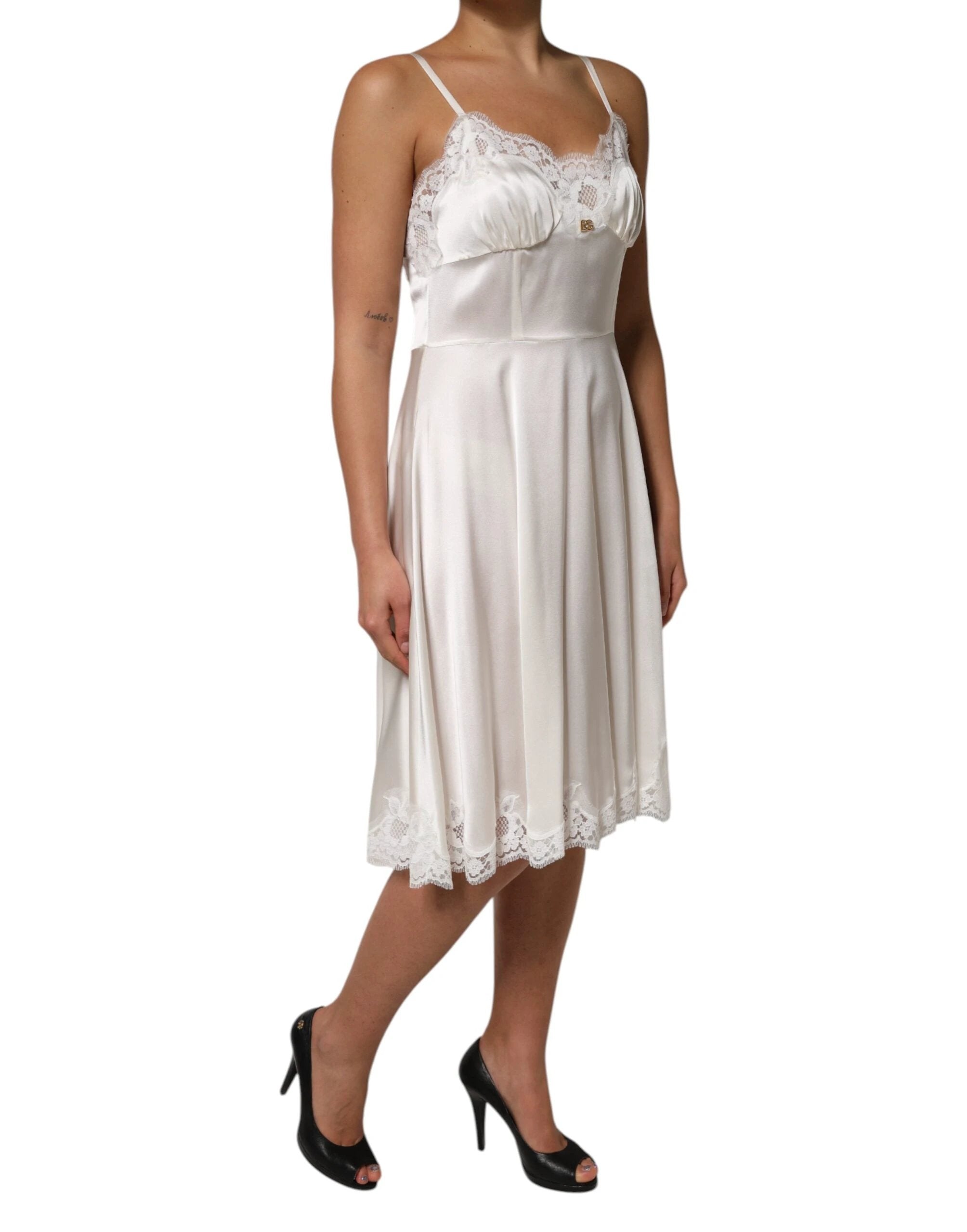 Dolce & Gabbana White Lace DG Logo Silk Dress Sleepwear by Dolce & Gabbana