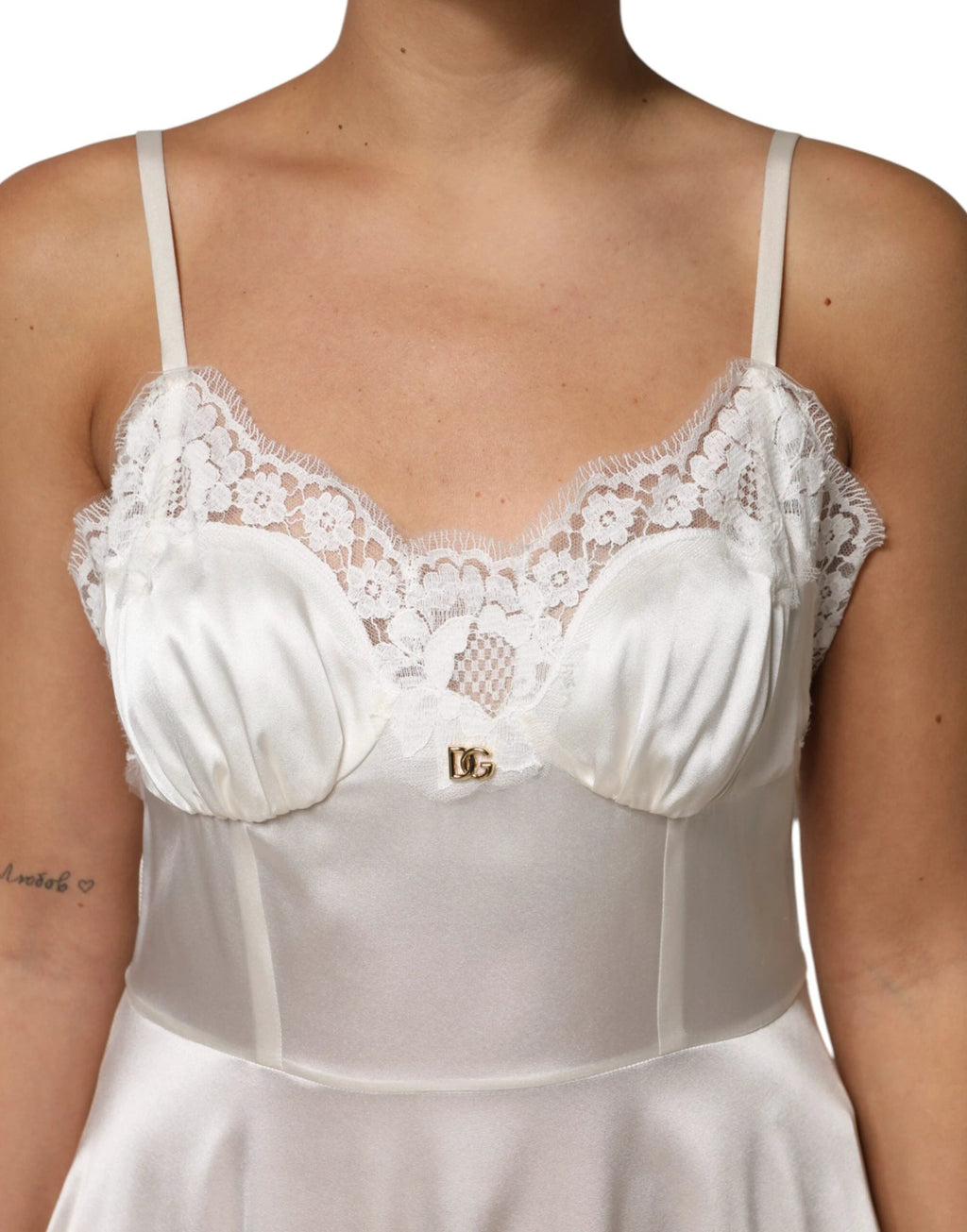 Dolce & Gabbana White Lace DG Logo Silk Dress Sleepwear by Dolce & Gabbana