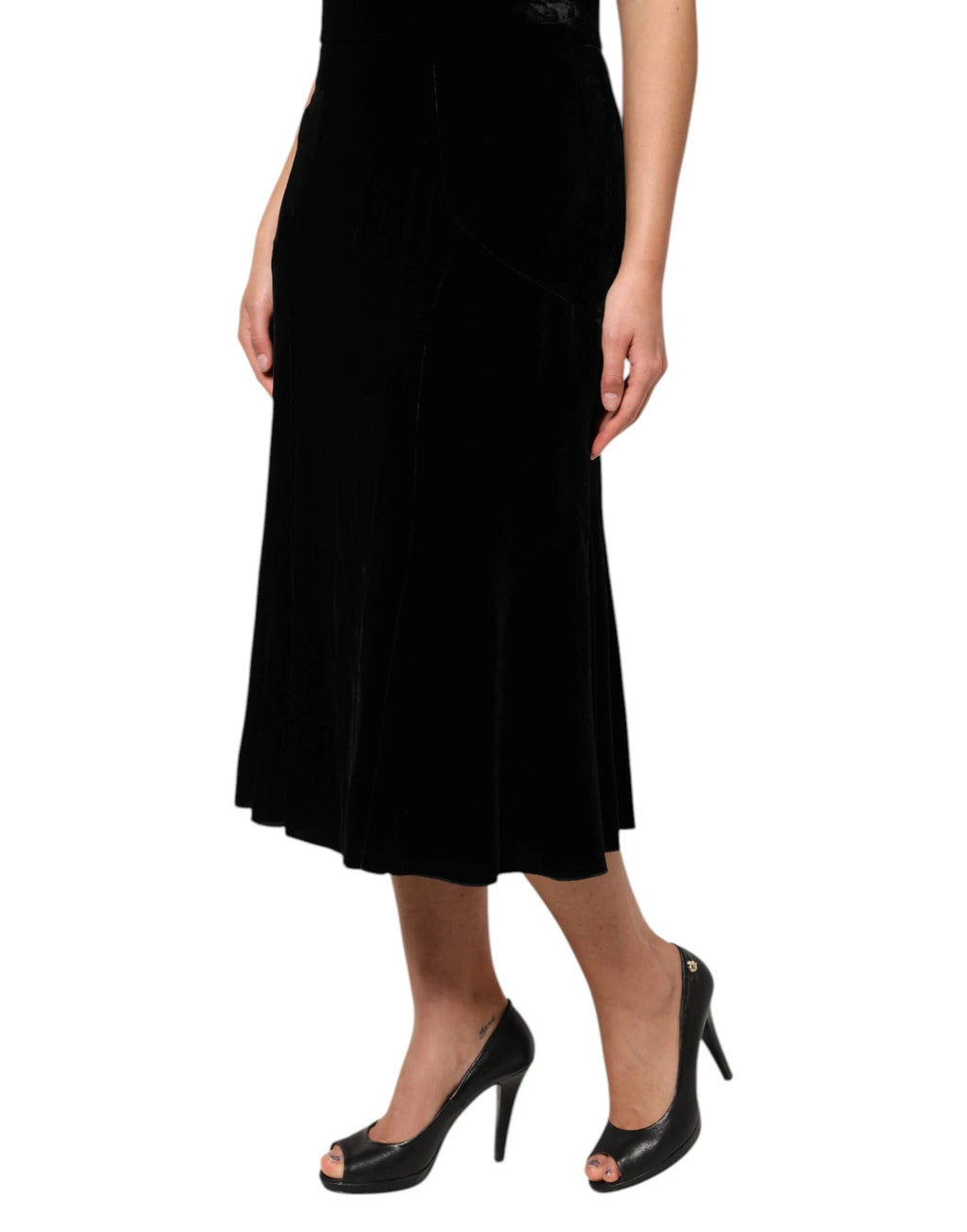 Dolce & Gabbana Black High Waist Fit Flared Midi Skirt by Dolce & Gabbana