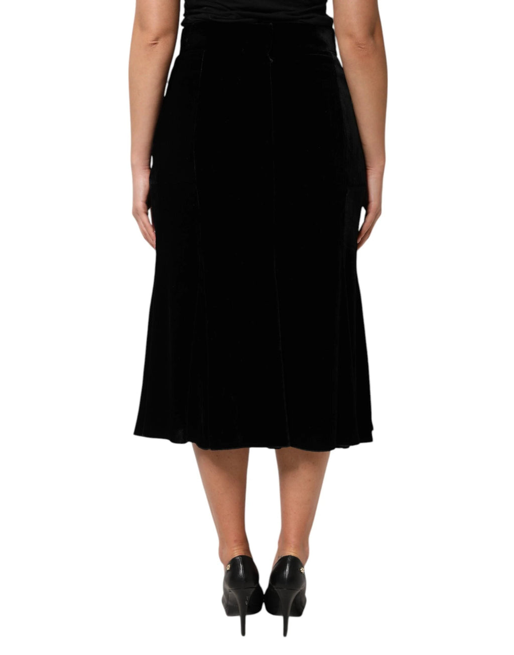 Dolce & Gabbana Black High Waist Fit Flared Midi Skirt by Dolce & Gabbana