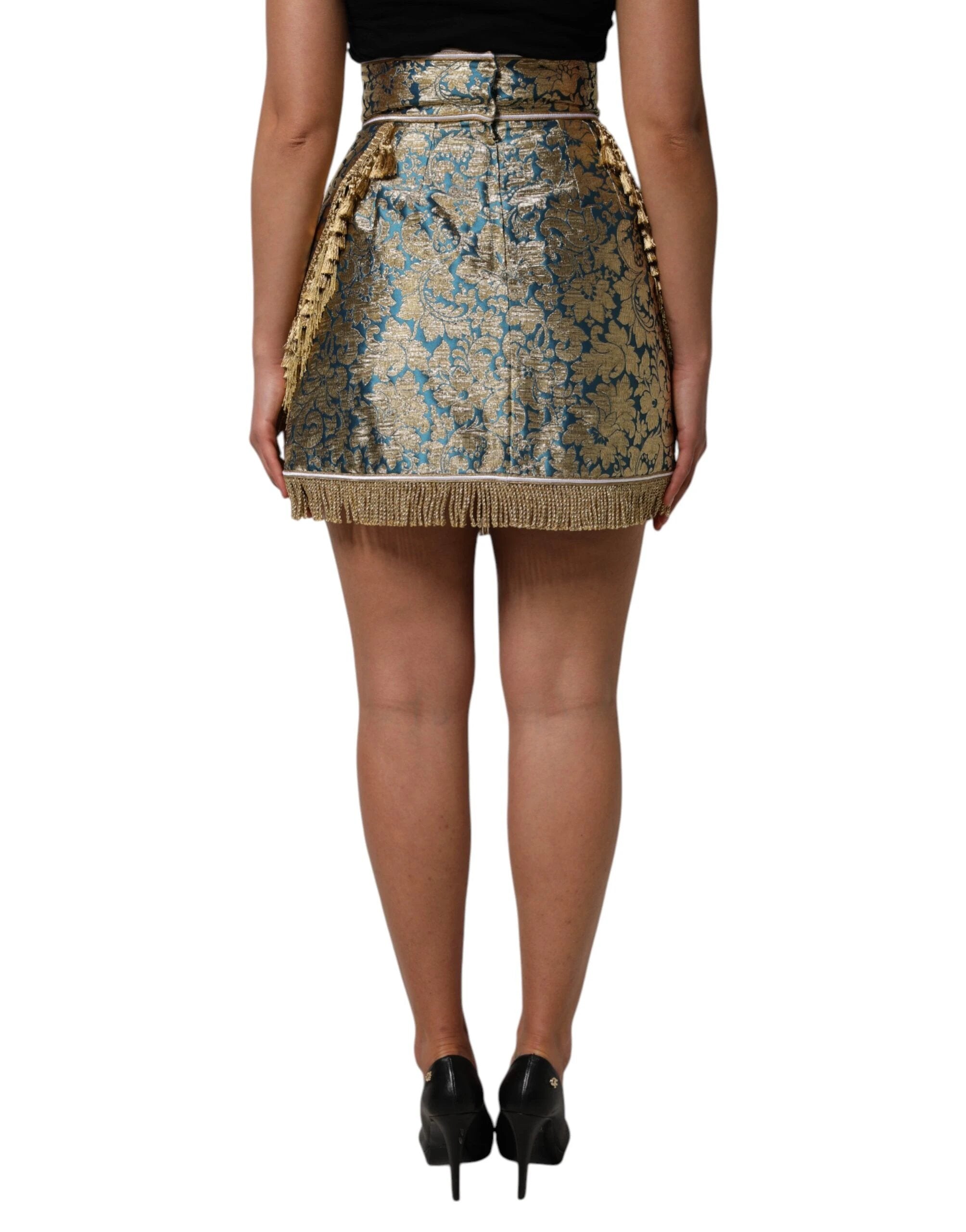 Dolce & Gabbana Blue Floral Jacquard Tasseled Mini Skirt by Dolce & Gabbana