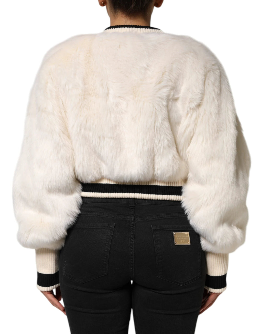 Dolce & Gabbana White Cropped Faux Fur DG Sweatshirt Sweater by Dolce & Gabbana