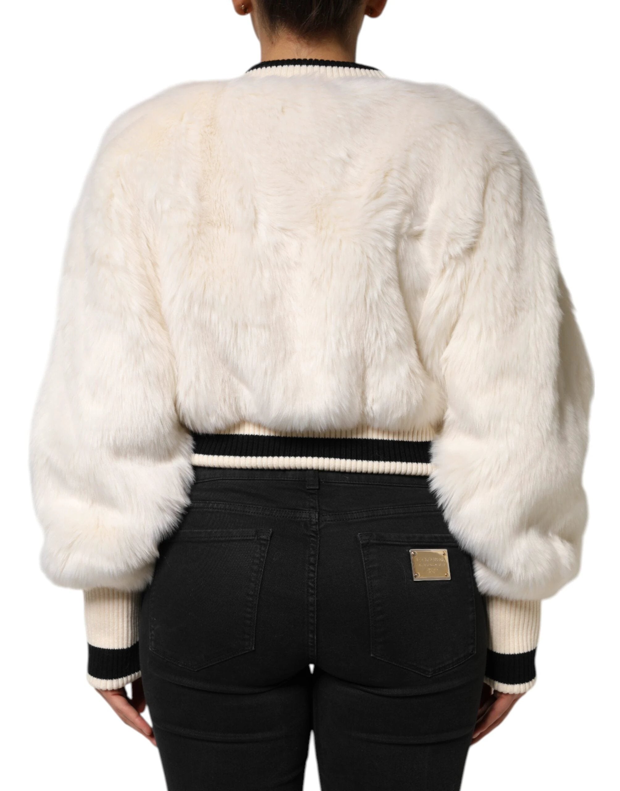 Dolce & Gabbana White Cropped Faux Fur DG Sweatshirt Sweater by Dolce & Gabbana