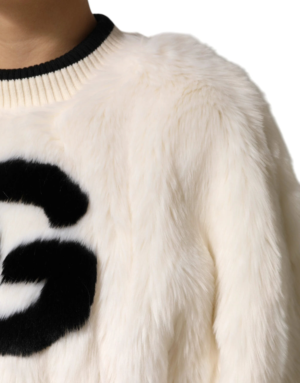 Dolce & Gabbana White Cropped Faux Fur DG Sweatshirt Sweater by Dolce & Gabbana