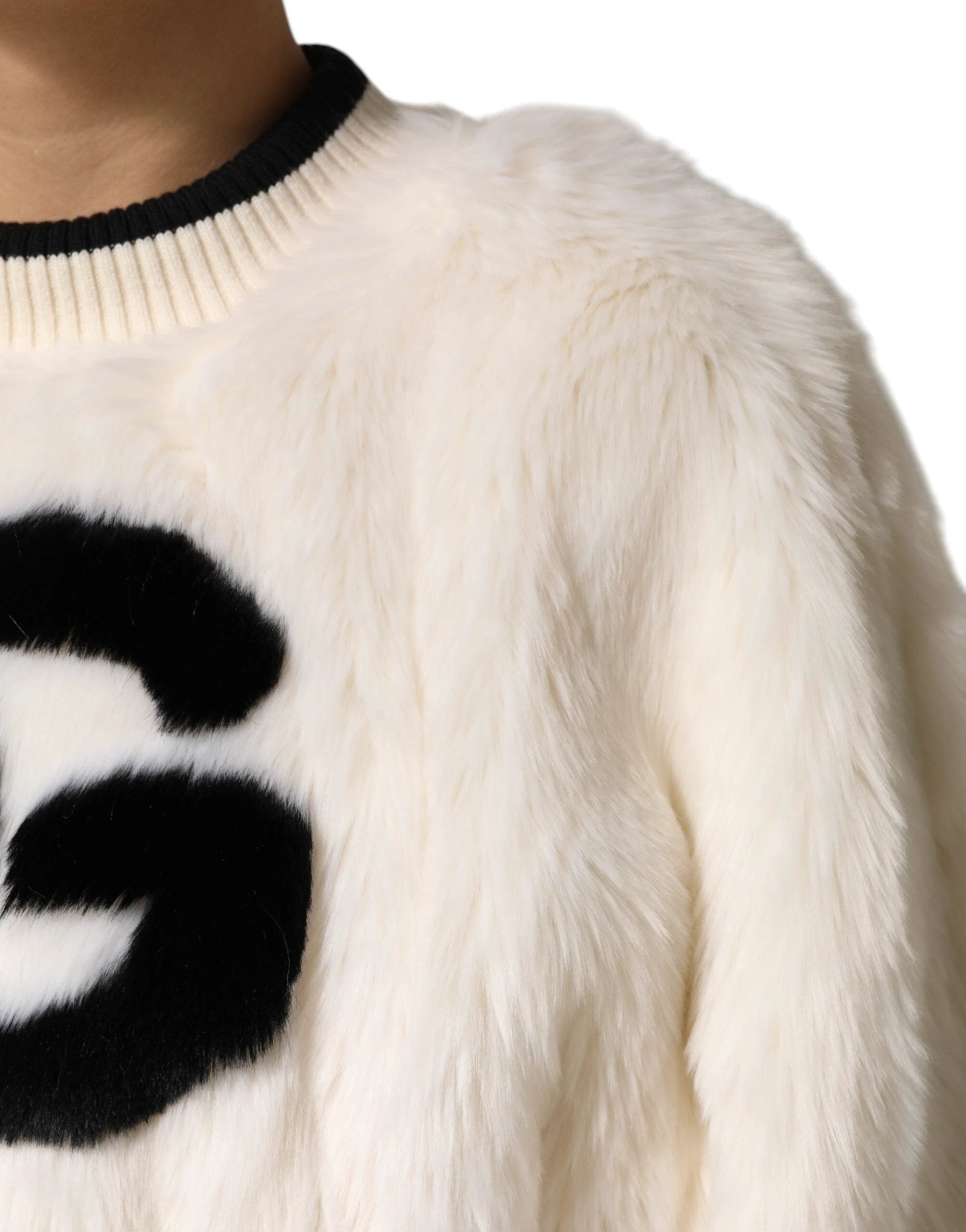 Dolce & Gabbana White Cropped Faux Fur DG Sweatshirt Sweater by Dolce & Gabbana