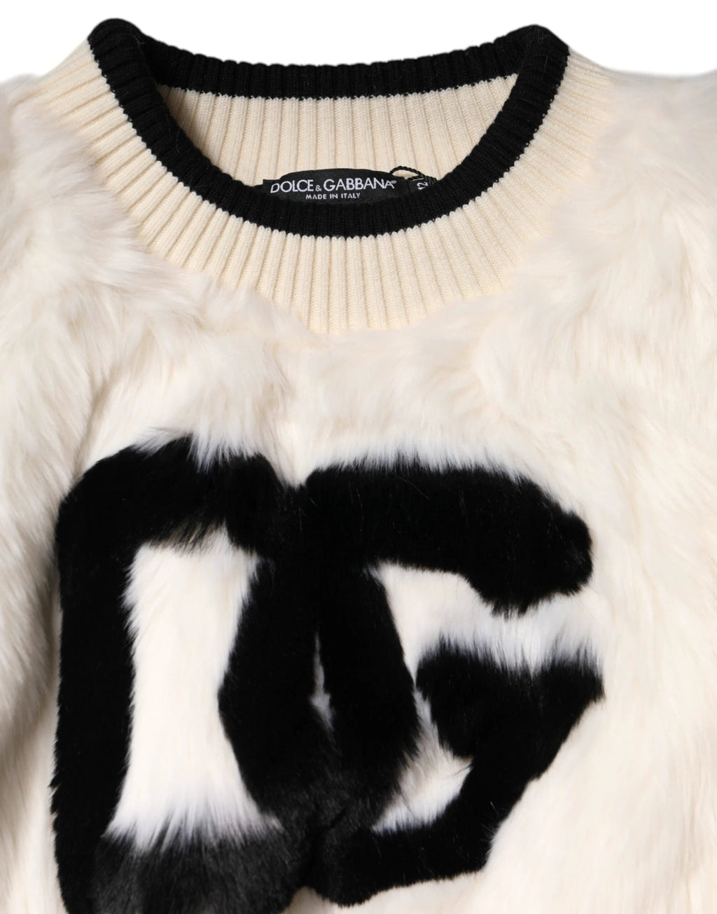 Dolce & Gabbana White Cropped Faux Fur DG Sweatshirt Sweater by Dolce & Gabbana