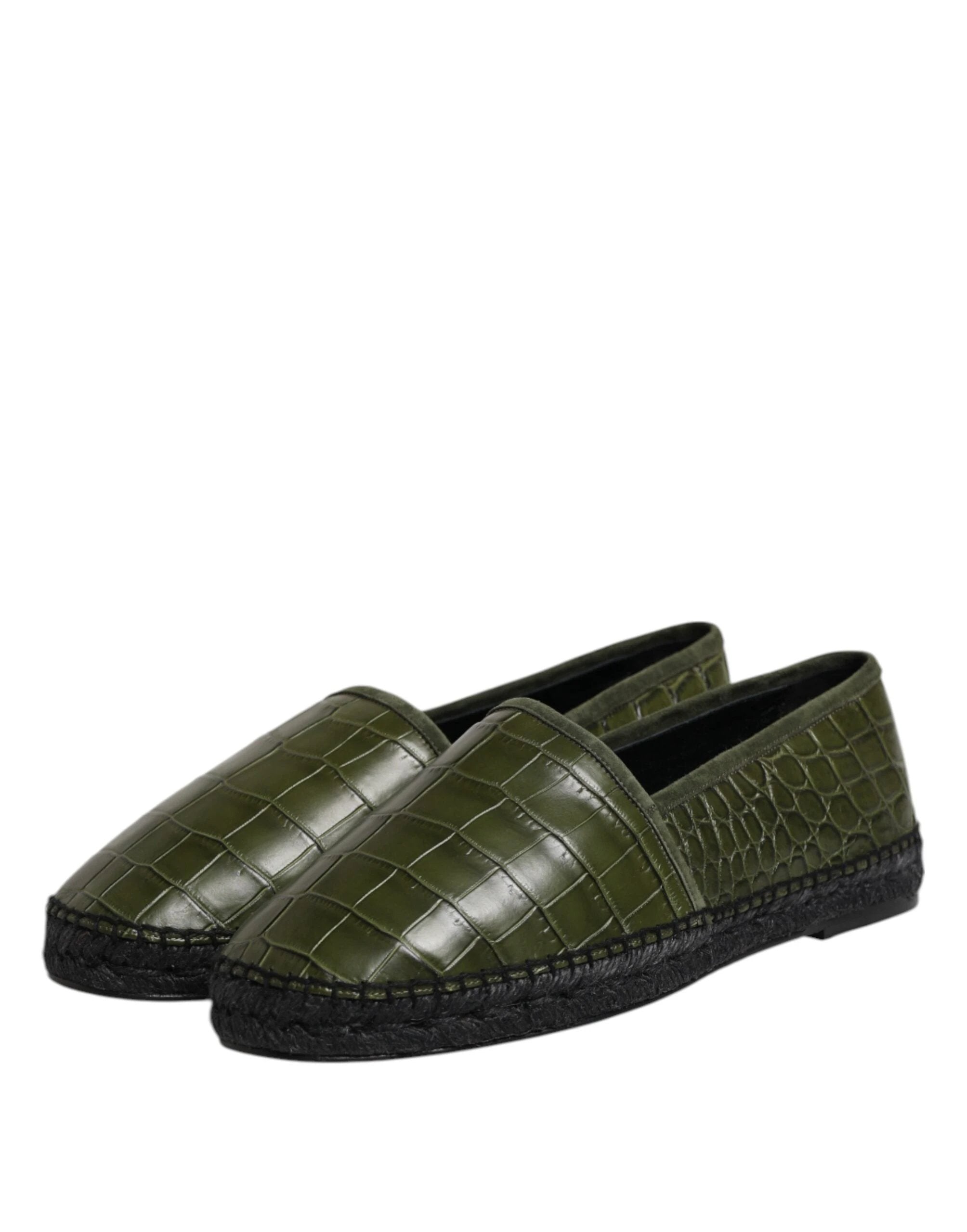 Dolce & Gabbana Green Exotic Leather Espadrilles Slip On Shoes by Dolce & Gabbana