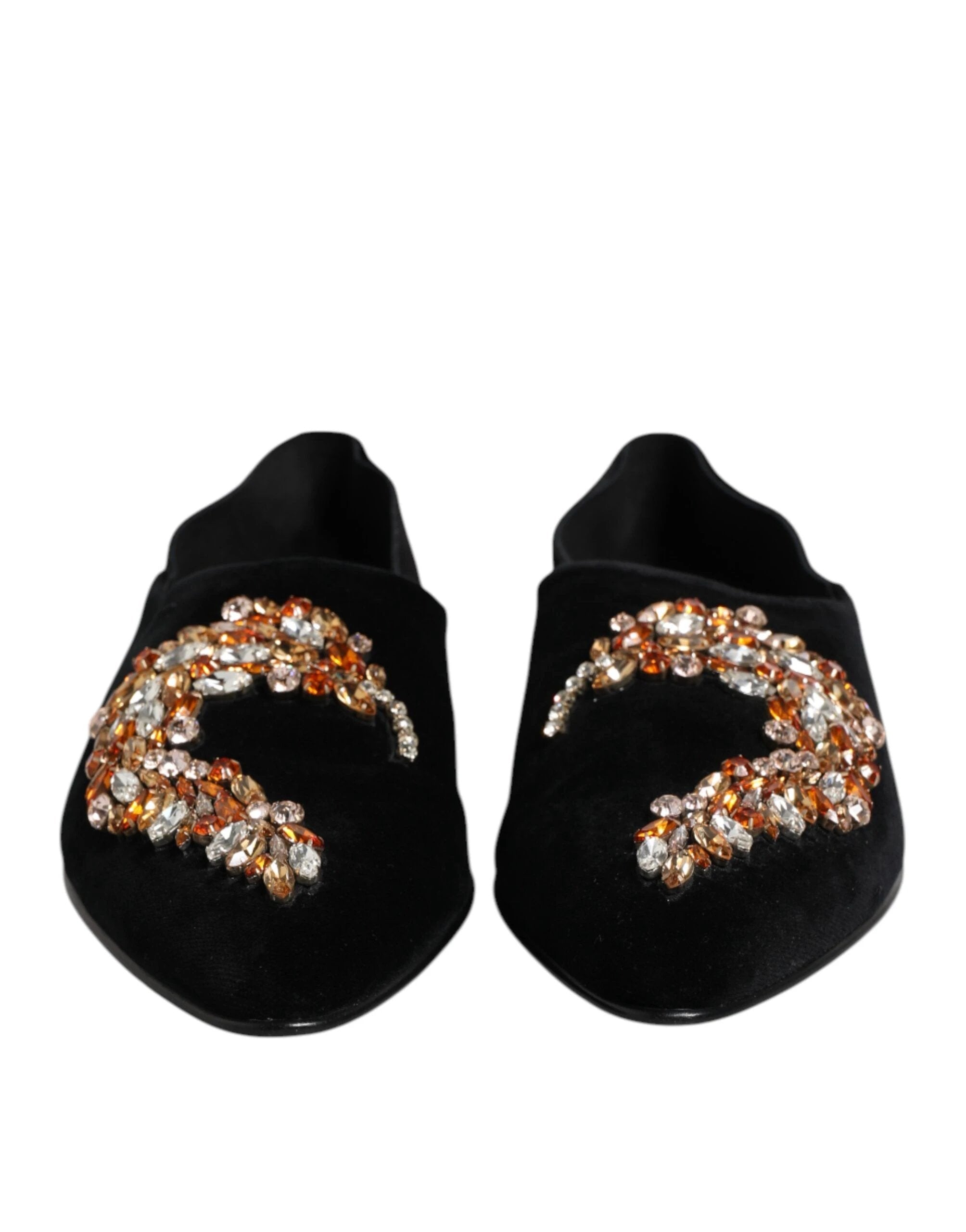 Dolce & Gabbana Black Velvet Embellished Loafer Slip On Shoes by Dolce & Gabbana
