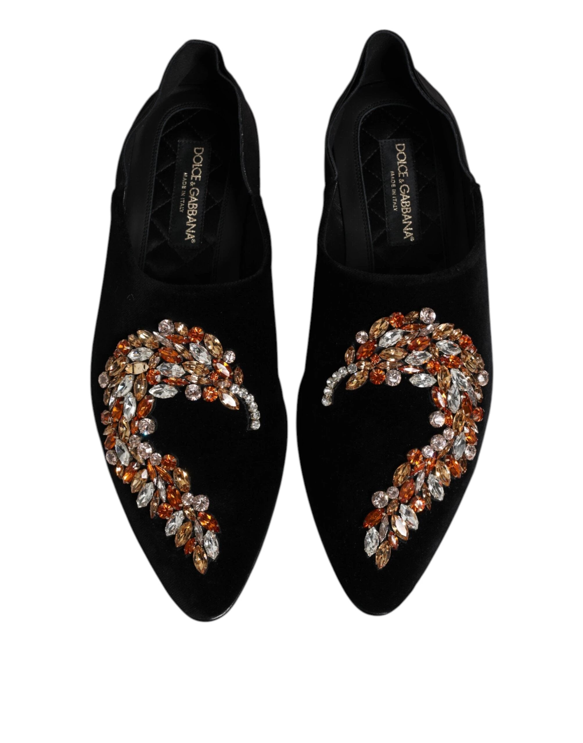 Dolce & Gabbana Black Velvet Embellished Loafer Slip On Shoes by Dolce & Gabbana