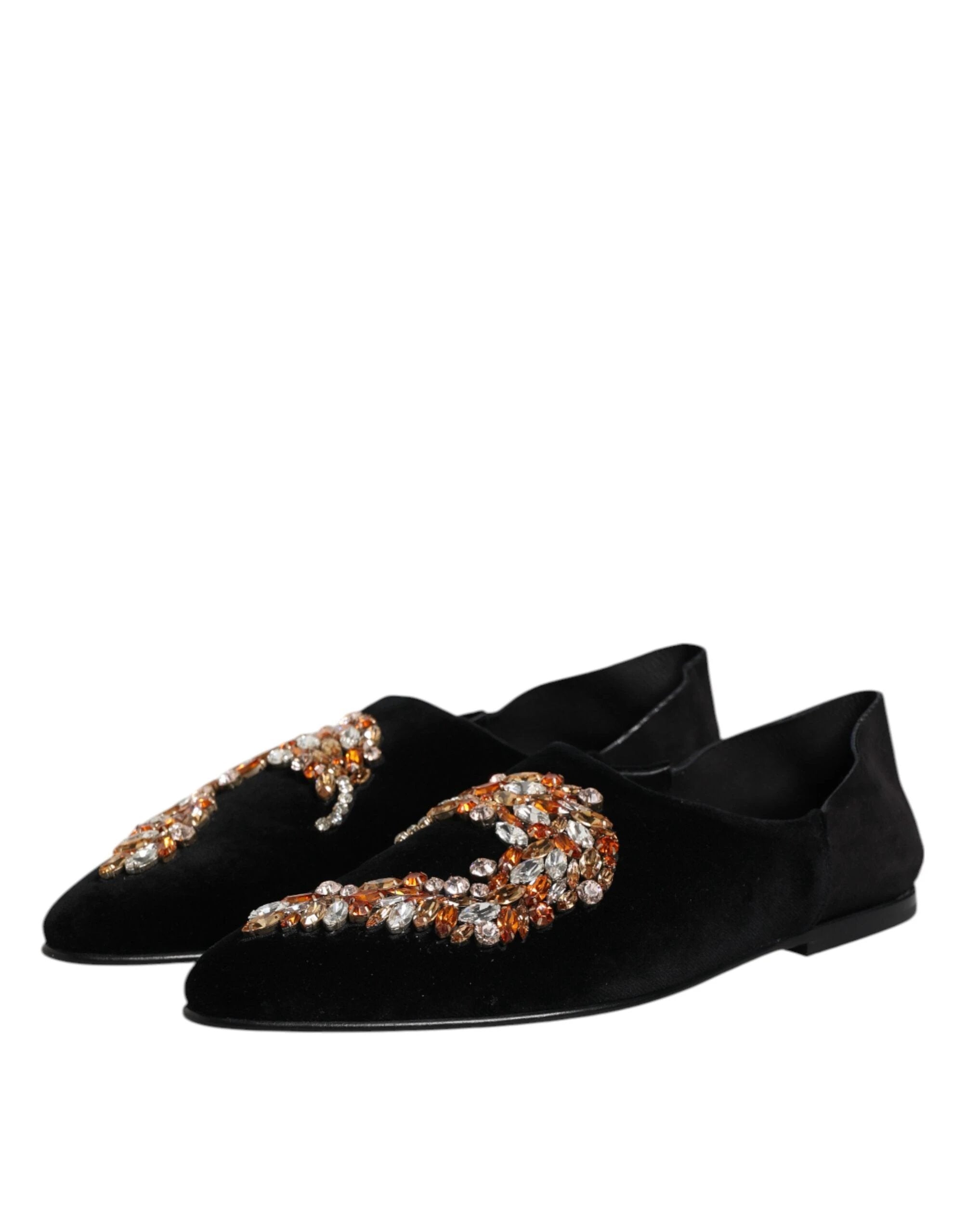 Dolce & Gabbana Black Velvet Embellished Loafer Slip On Shoes by Dolce & Gabbana