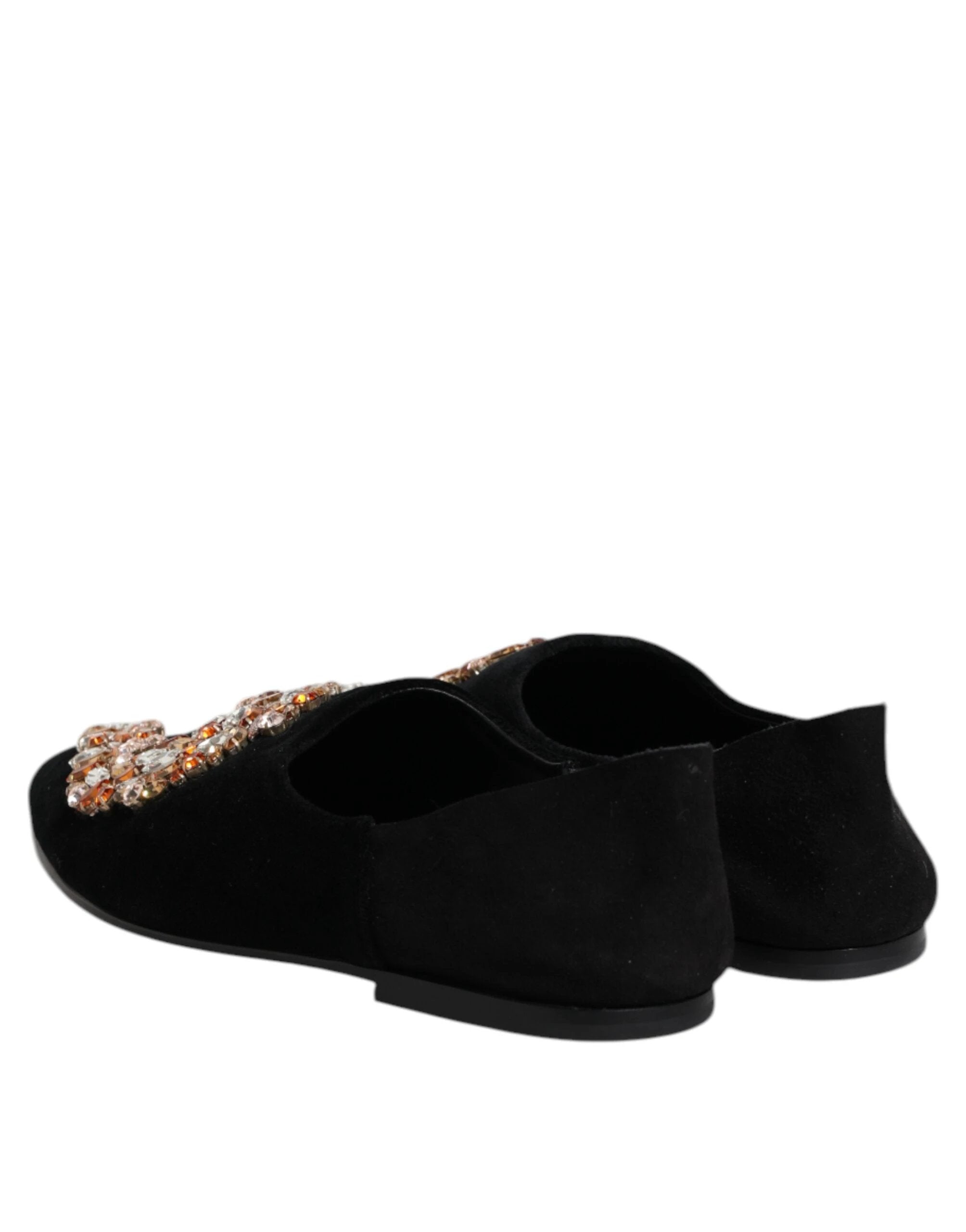 Dolce & Gabbana Black Velvet Embellished Loafer Slip On Shoes by Dolce & Gabbana