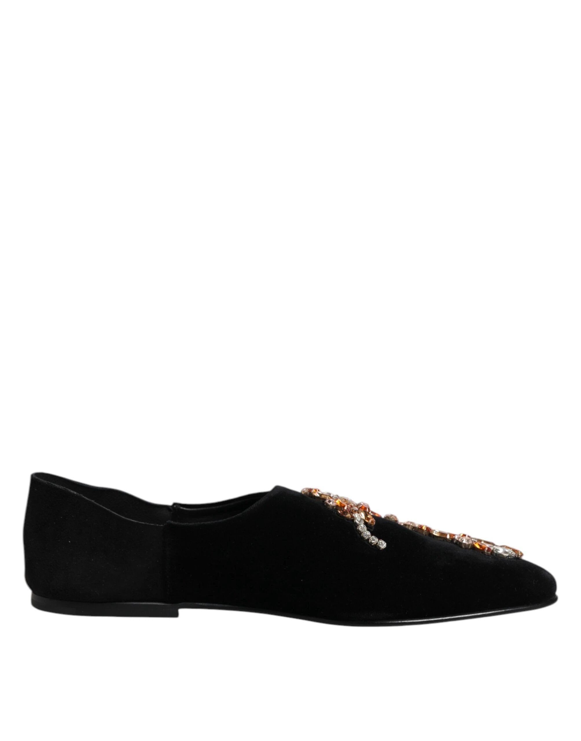 Dolce & Gabbana Black Velvet Embellished Loafer Slip On Shoes by Dolce & Gabbana