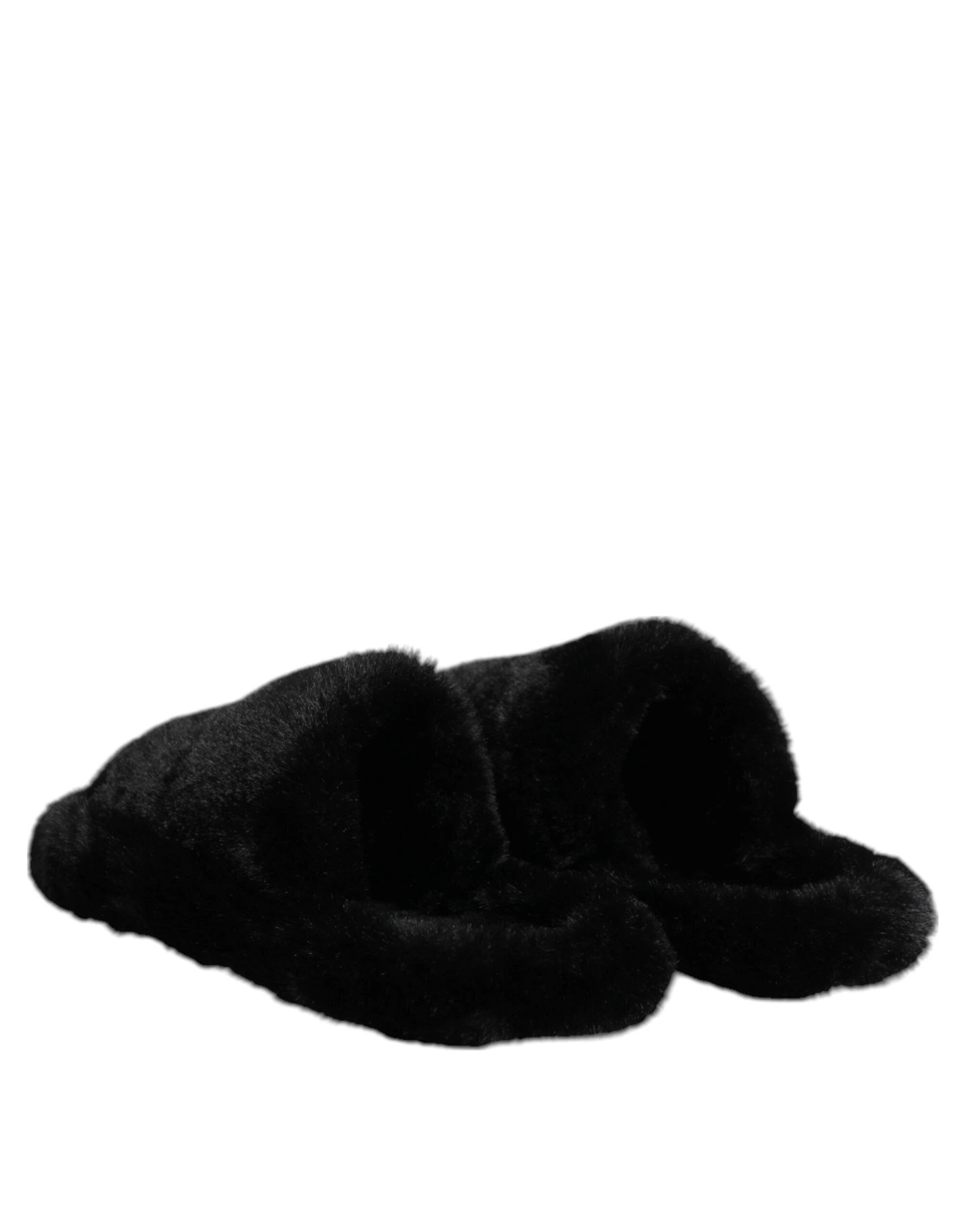 Dolce & Gabbana Black Polyester Velvet Slides Slipper Shoes by Dolce & Gabbana