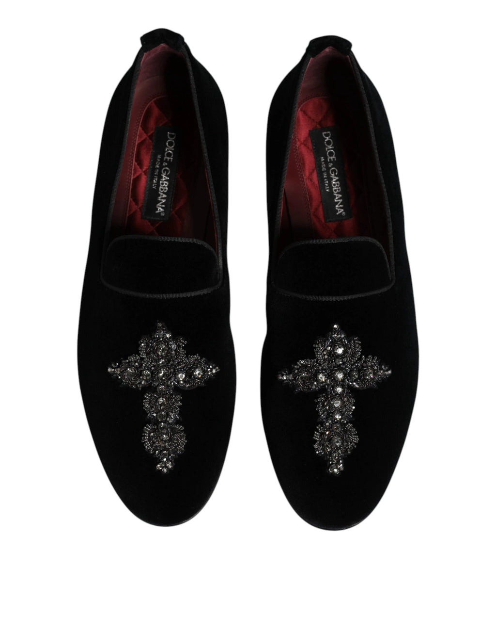 Dolce & Gabbana Black Velvet Embellished Loafer Slip On Shoes by Dolce & Gabbana