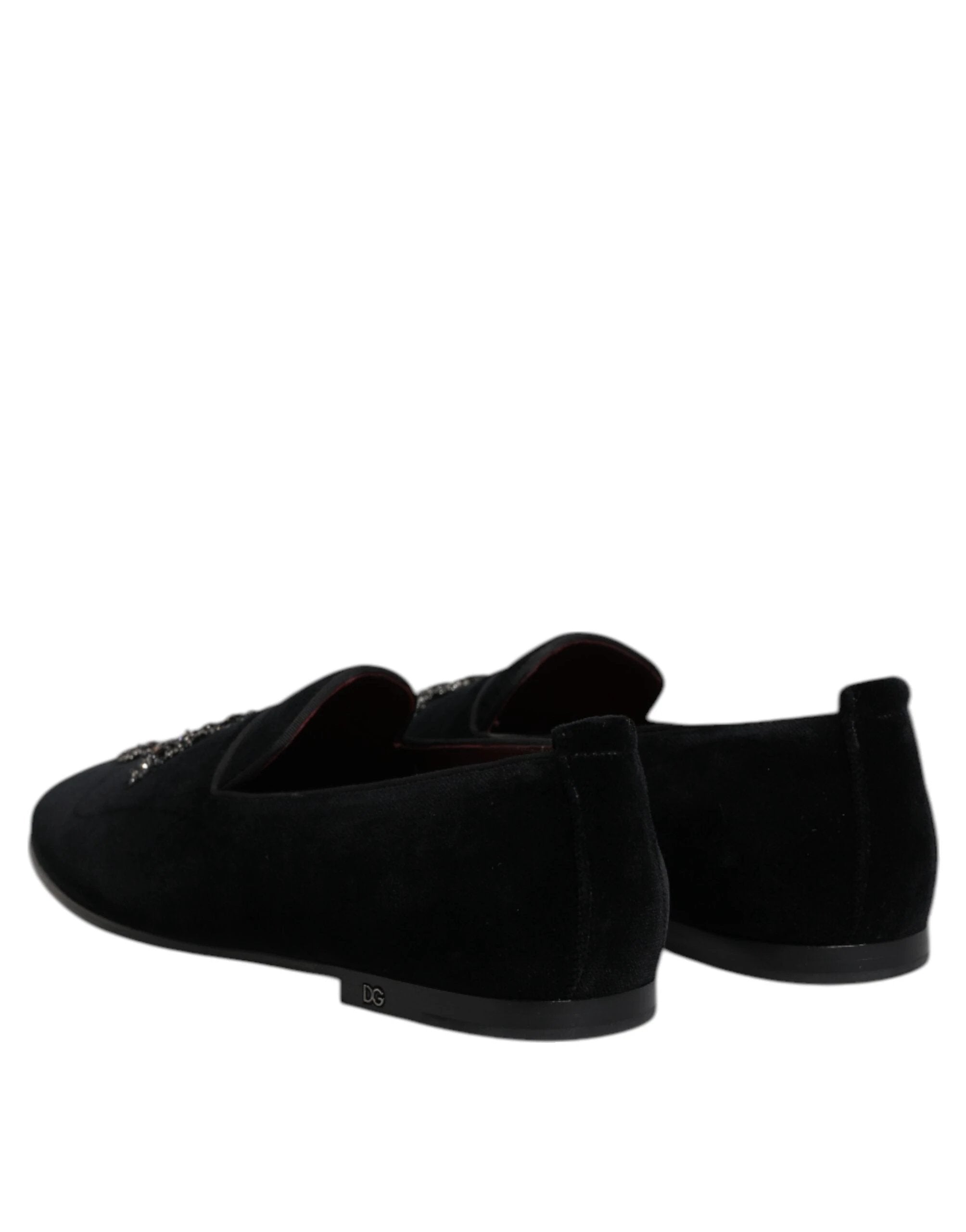 Dolce & Gabbana Black Velvet Embellished Loafer Slip On Shoes by Dolce & Gabbana