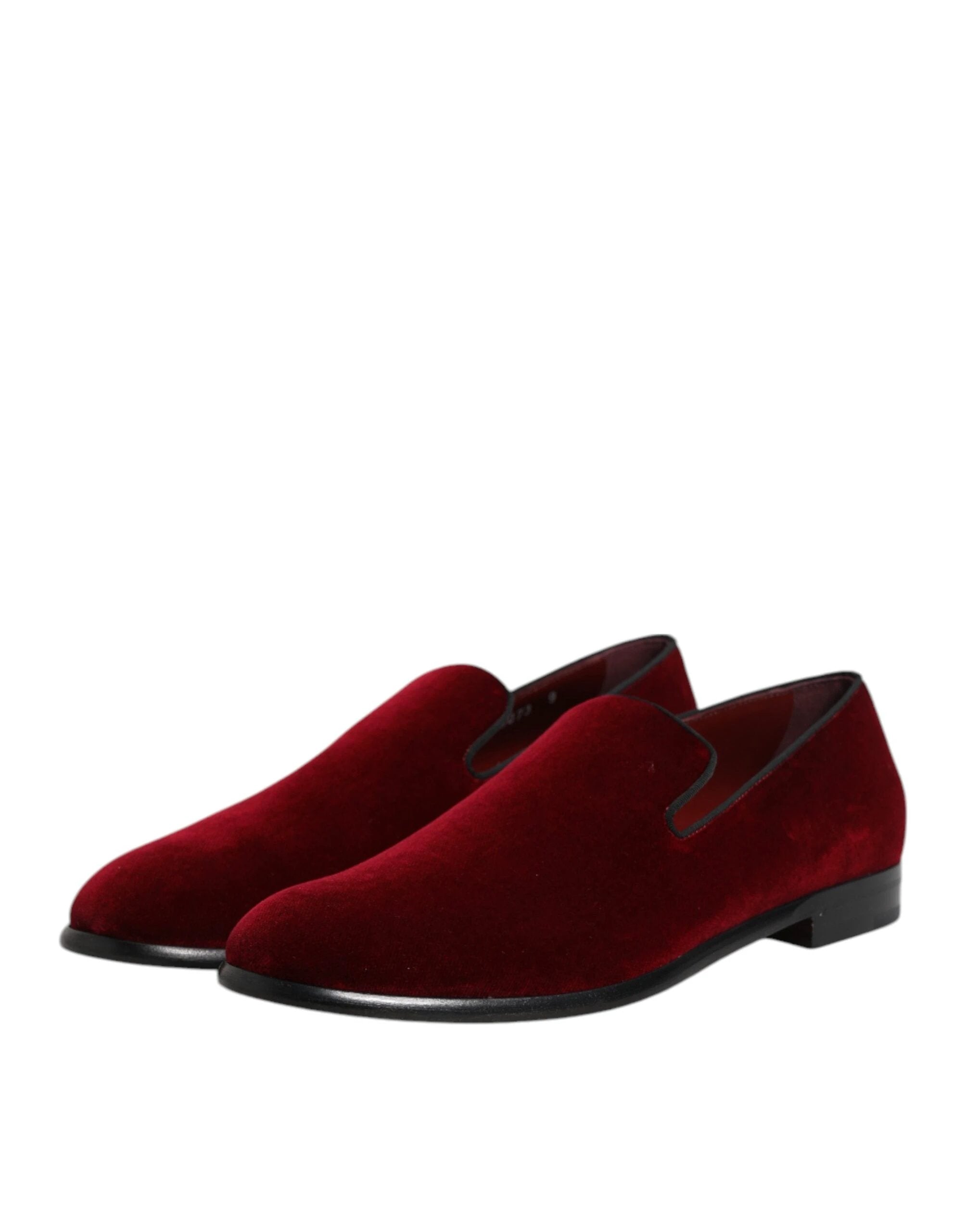 Dolce & Gabbana Red Cotton Velvet Slip On Loafers Formal Shoes by Dolce & Gabbana