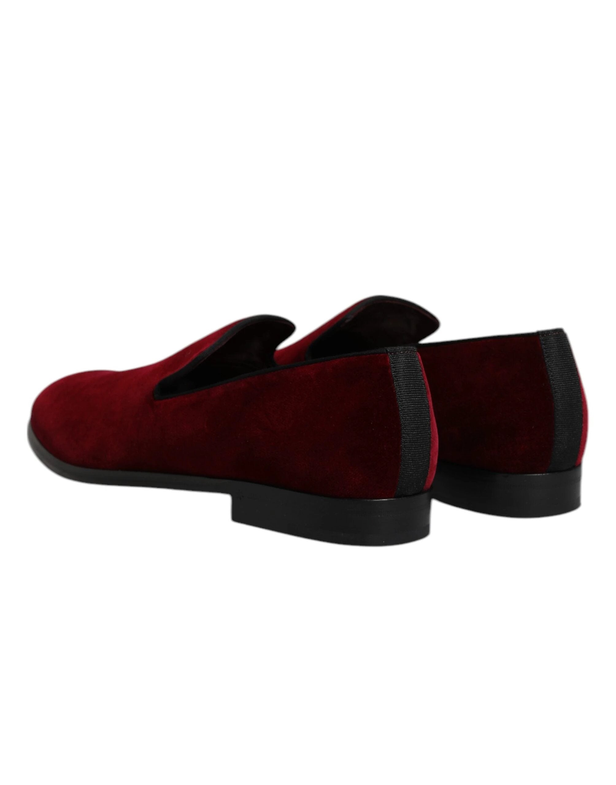 Dolce & Gabbana Red Cotton Velvet Slip On Loafers Formal Shoes by Dolce & Gabbana
