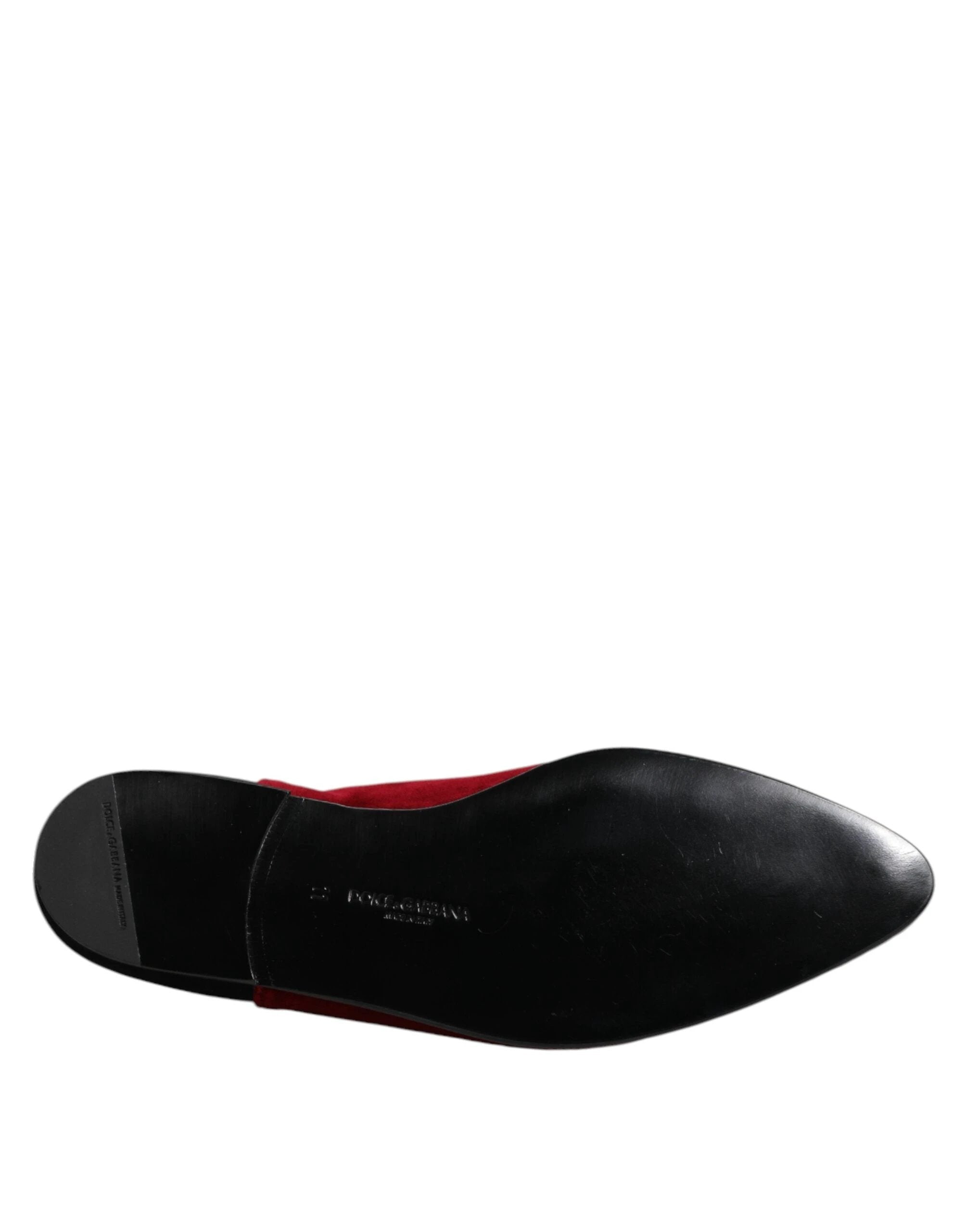 Dolce & Gabbana Black Red Velvet Embellished Slip On Shoes by Dolce & Gabbana