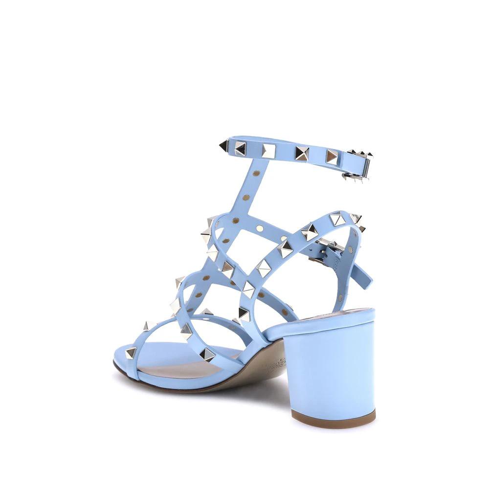 Valentino Garavani Blue Calf Leather Bos Taurus Strap-On Sandals by Valentino Garavani