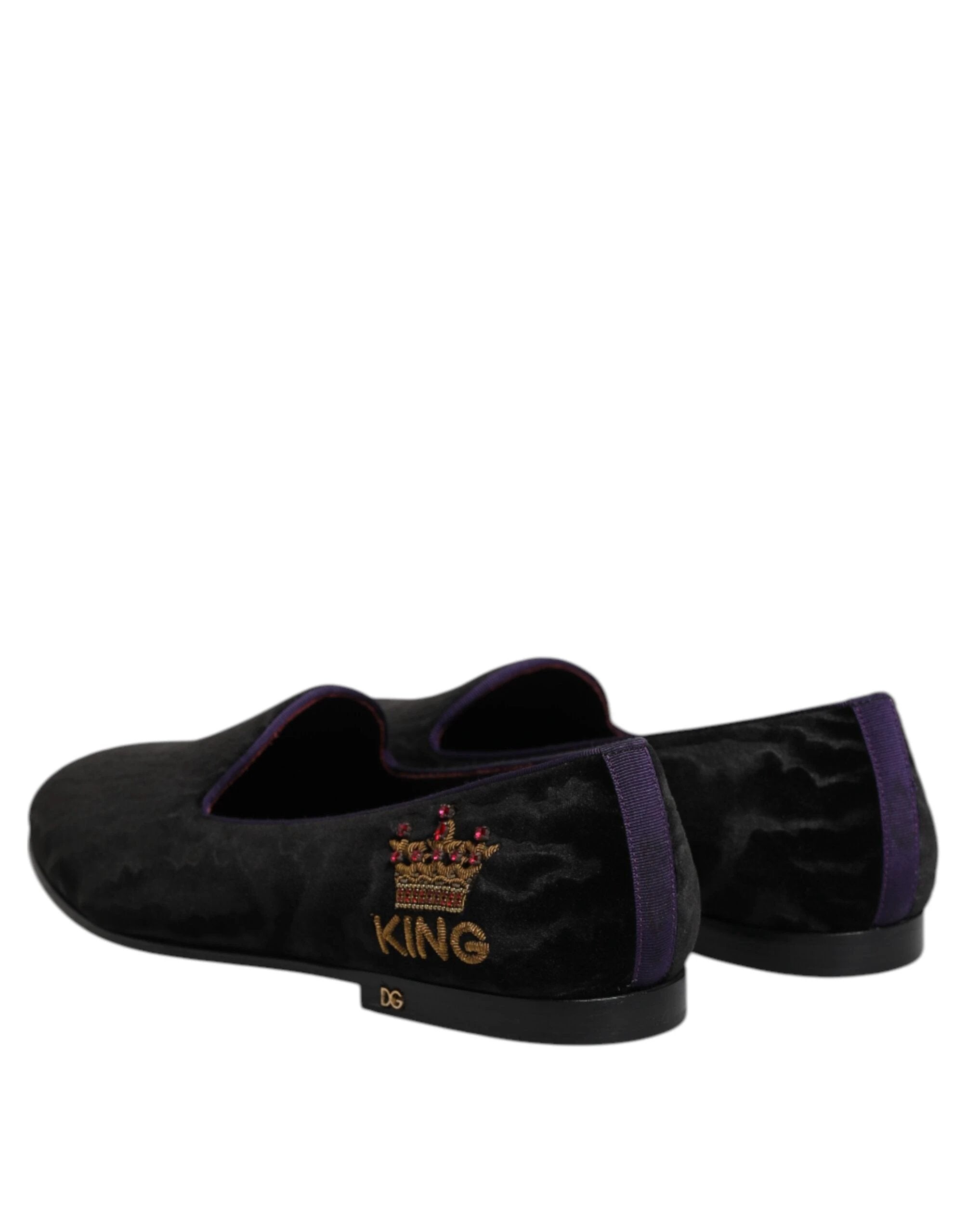 Dolce & Gabbana Black DG Crown Embroidery Loafers Slip On Shoes by Dolce & Gabbana