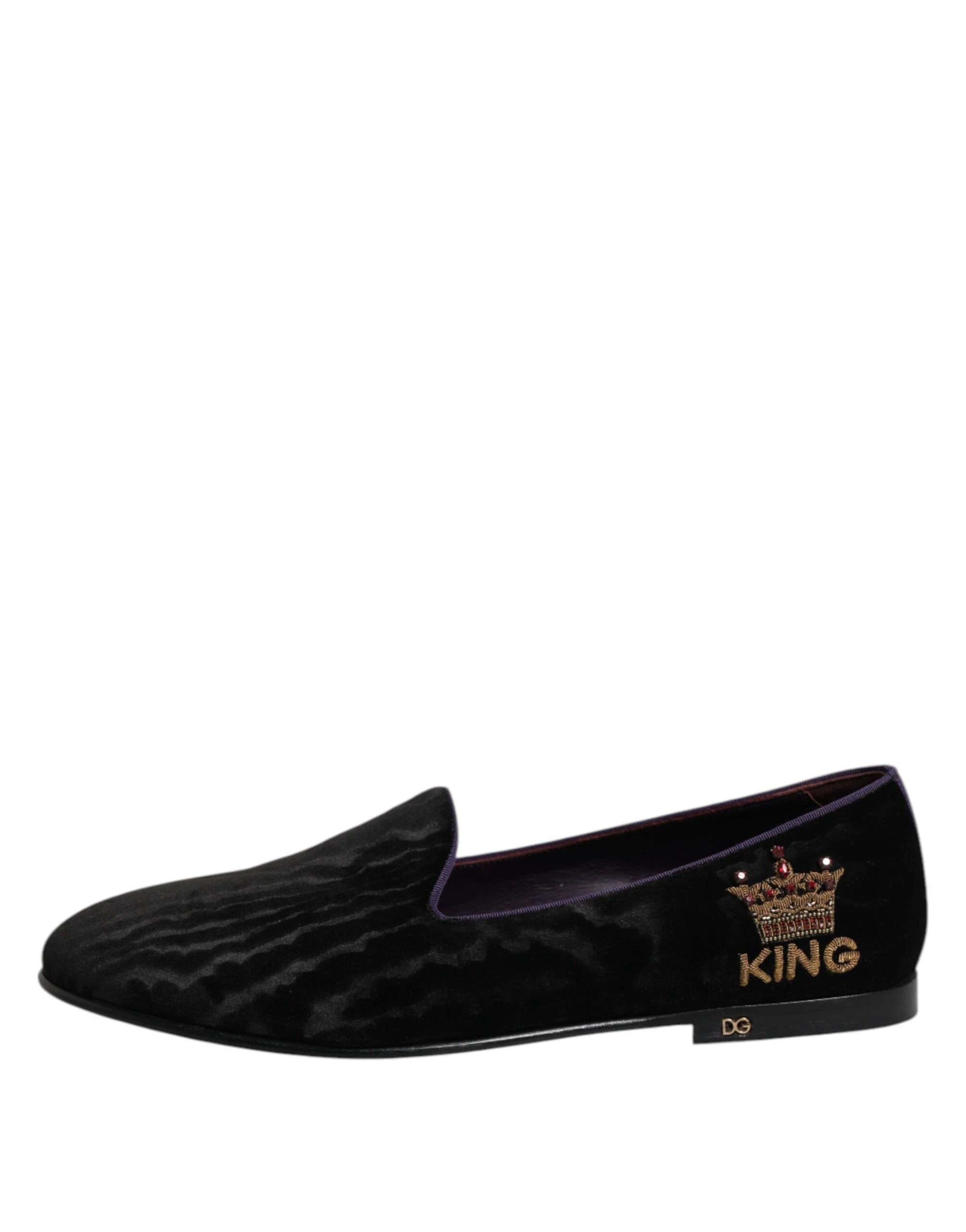 Dolce & Gabbana Black DG Crown Embroidery Loafers Slip On Shoes by Dolce & Gabbana