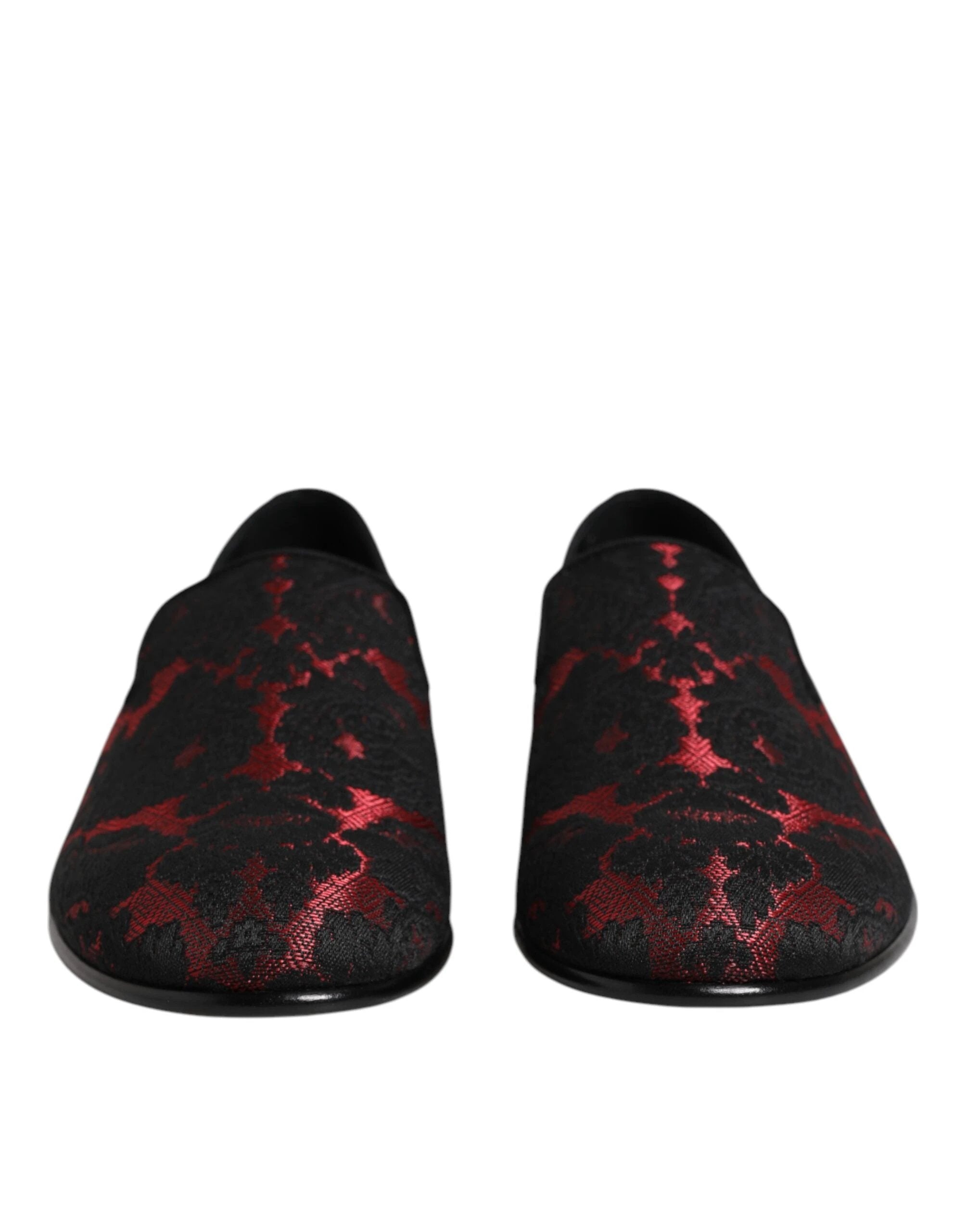 Dolce & Gabbana Red Black Jacquard Slip On Men Loafers Shoes by Dolce & Gabbana