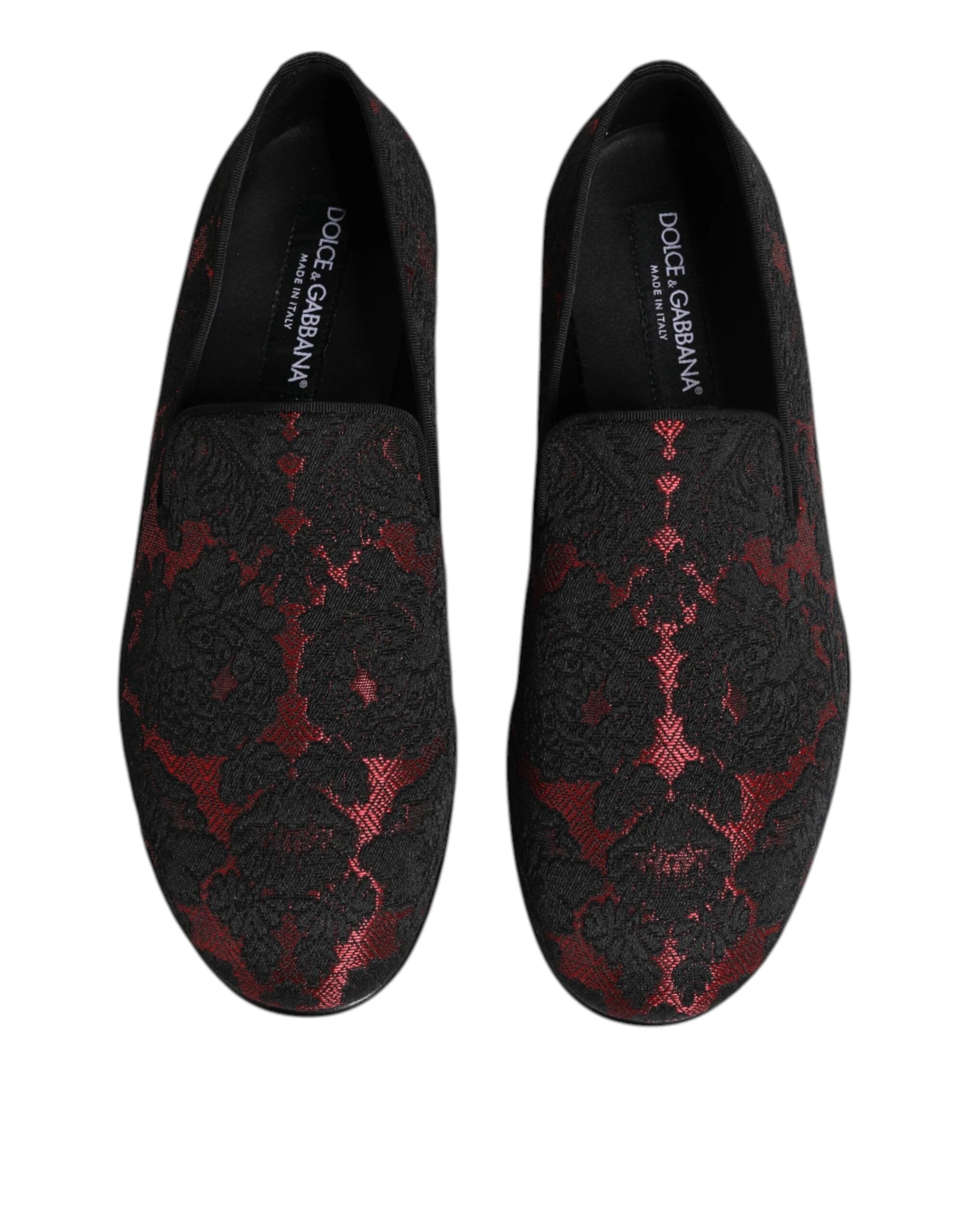 Dolce & Gabbana Red Black Jacquard Slip On Men Loafers Shoes by Dolce & Gabbana