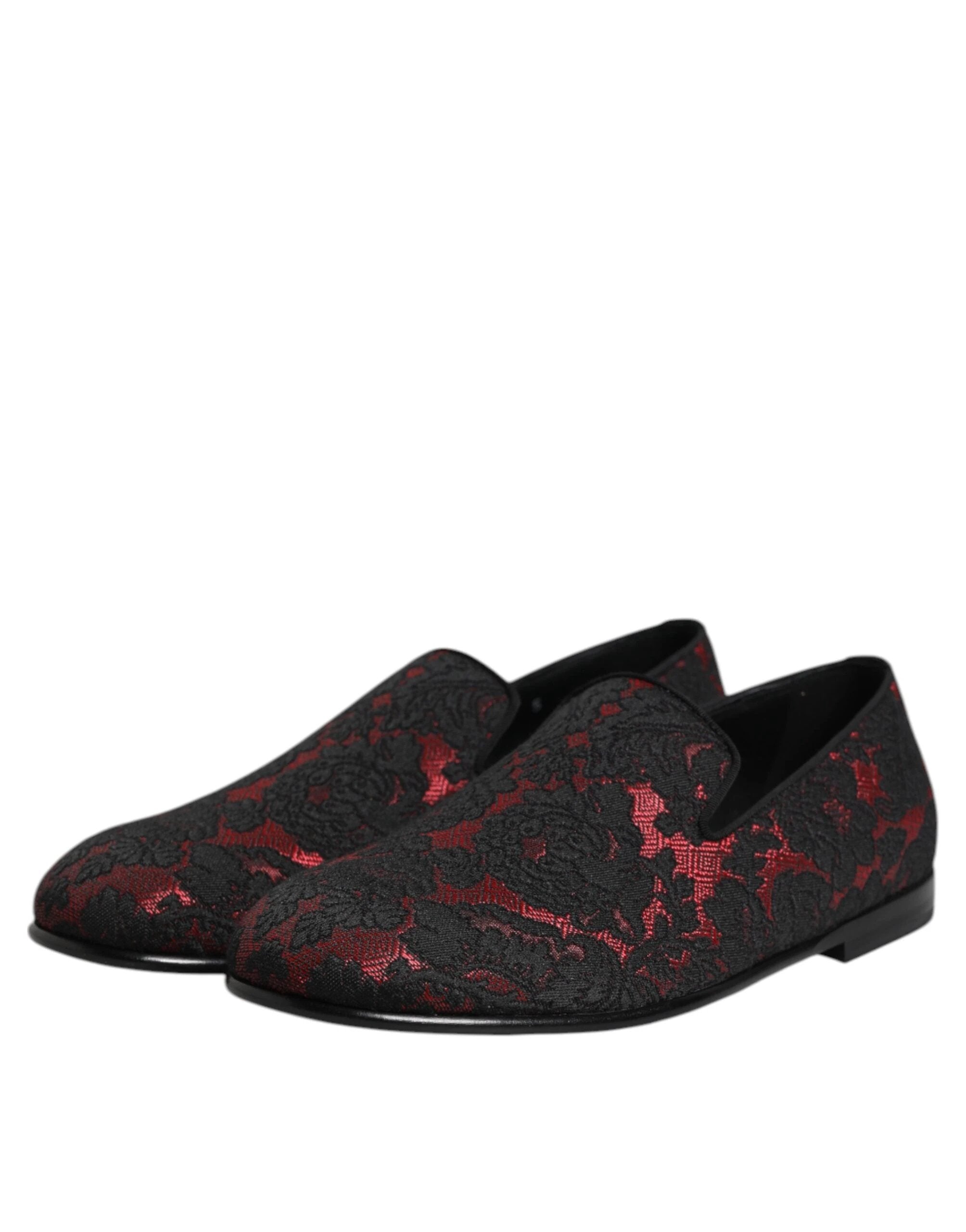 Dolce & Gabbana Red Black Jacquard Slip On Men Loafers Shoes by Dolce & Gabbana