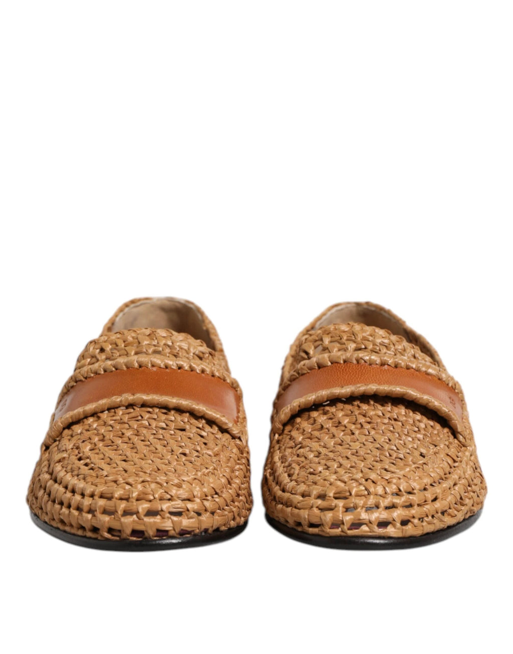 Dolce & Gabbana Brown Woven Raffia Slip On Loafers Shoes by Dolce & Gabbana