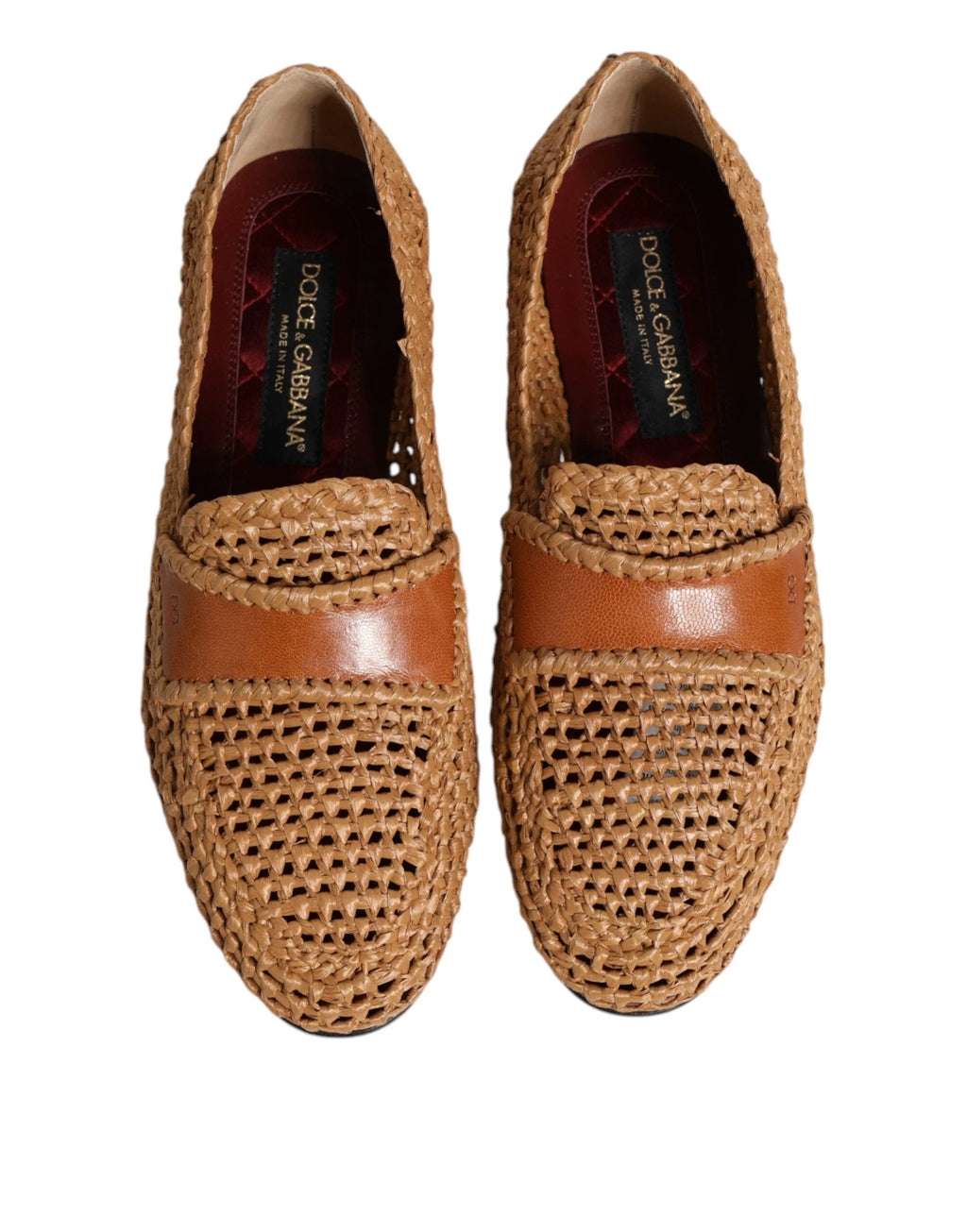 Dolce & Gabbana Brown Woven Raffia Slip On Loafers Shoes by Dolce & Gabbana