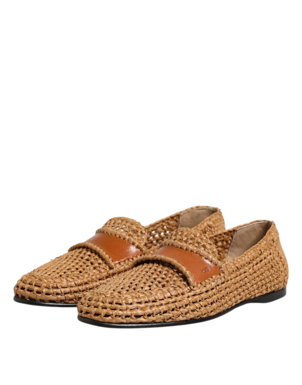 Dolce & Gabbana Brown Woven Raffia Slip On Loafers Shoes by Dolce & Gabbana