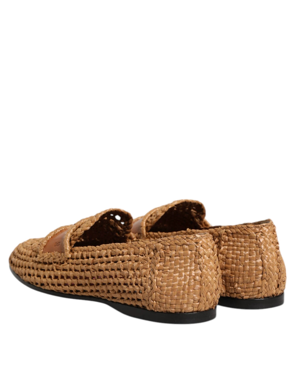 Dolce & Gabbana Brown Woven Raffia Slip On Loafers Shoes by Dolce & Gabbana