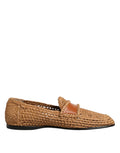 Dolce & Gabbana Brown Woven Raffia Slip On Loafers Shoes by Dolce & Gabbana