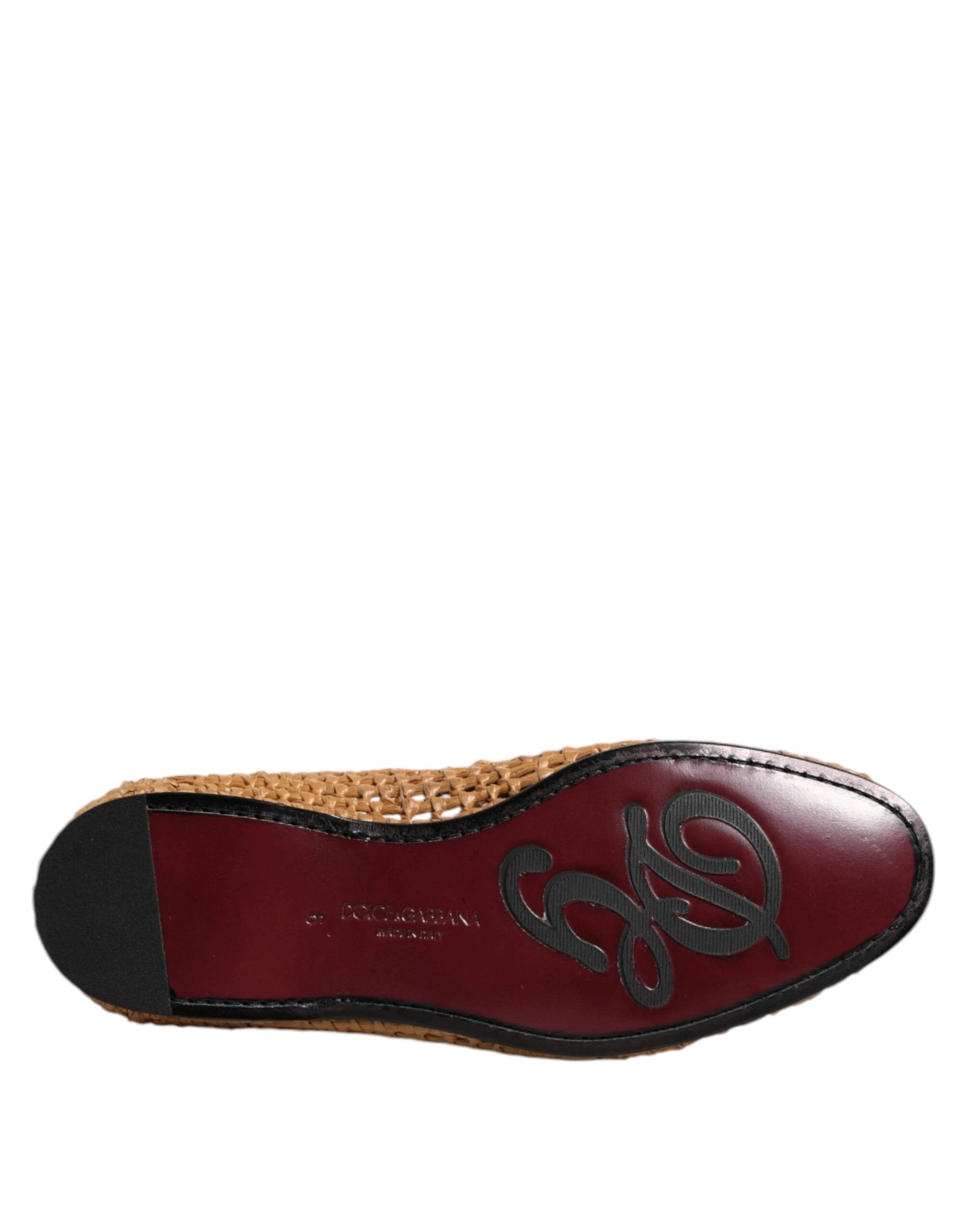 Dolce & Gabbana Brown Woven Raffia Slip On Loafers Shoes by Dolce & Gabbana