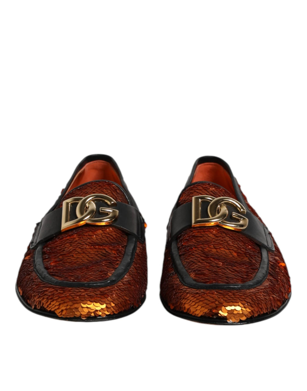 Dolce & Gabbana Orange Sequin Embellished Men Loafers Shoes by Dolce & Gabbana