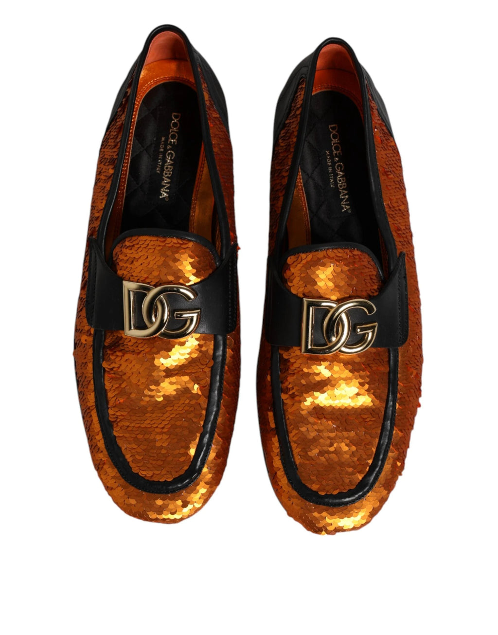 Dolce & Gabbana Orange Sequin Embellished Men Loafers Shoes by Dolce & Gabbana