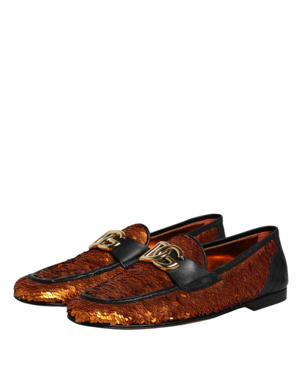 Dolce & Gabbana Orange Sequin Embellished Men Loafers Shoes by Dolce & Gabbana
