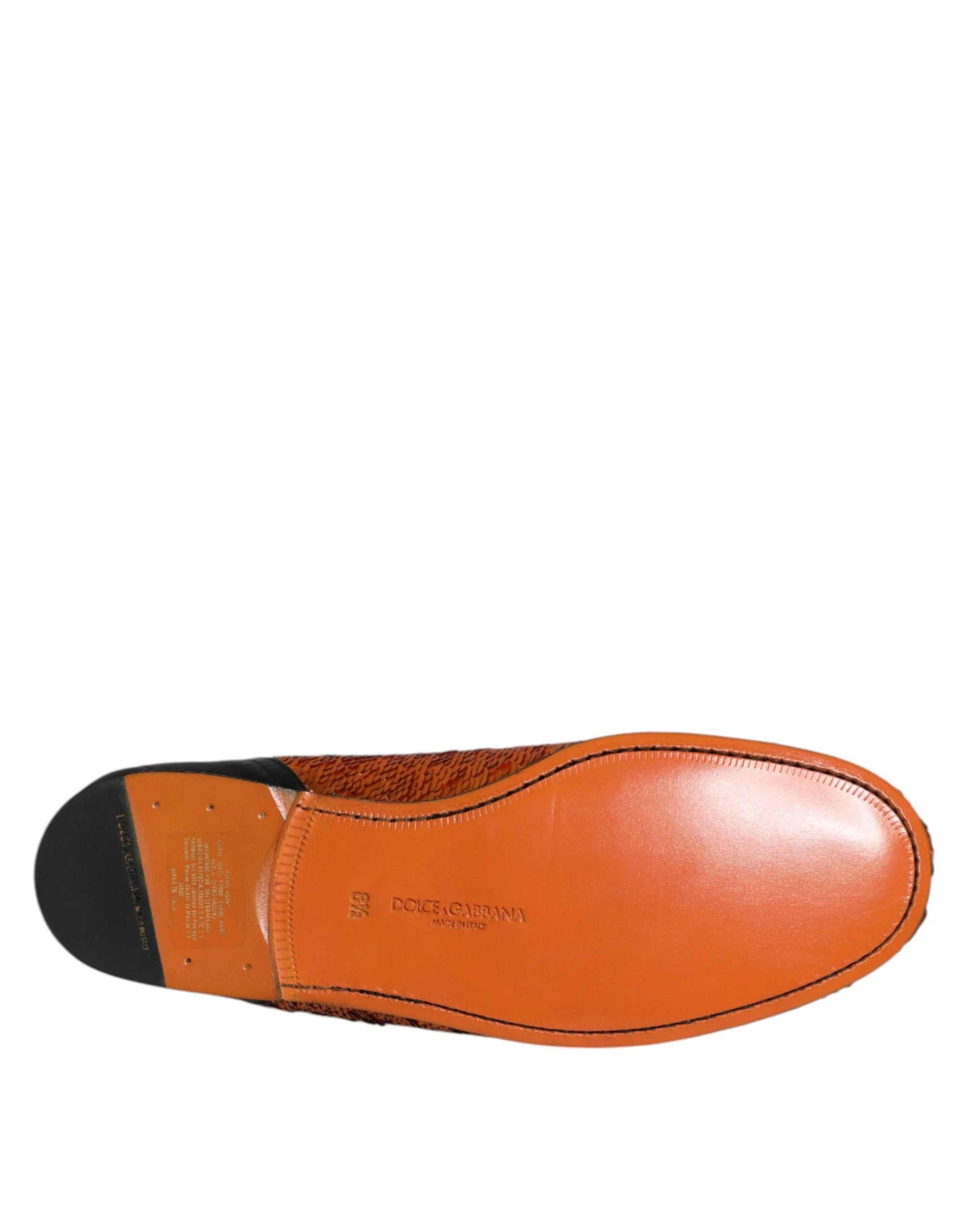 Dolce & Gabbana Orange Sequin Embellished Men Loafers Shoes by Dolce & Gabbana