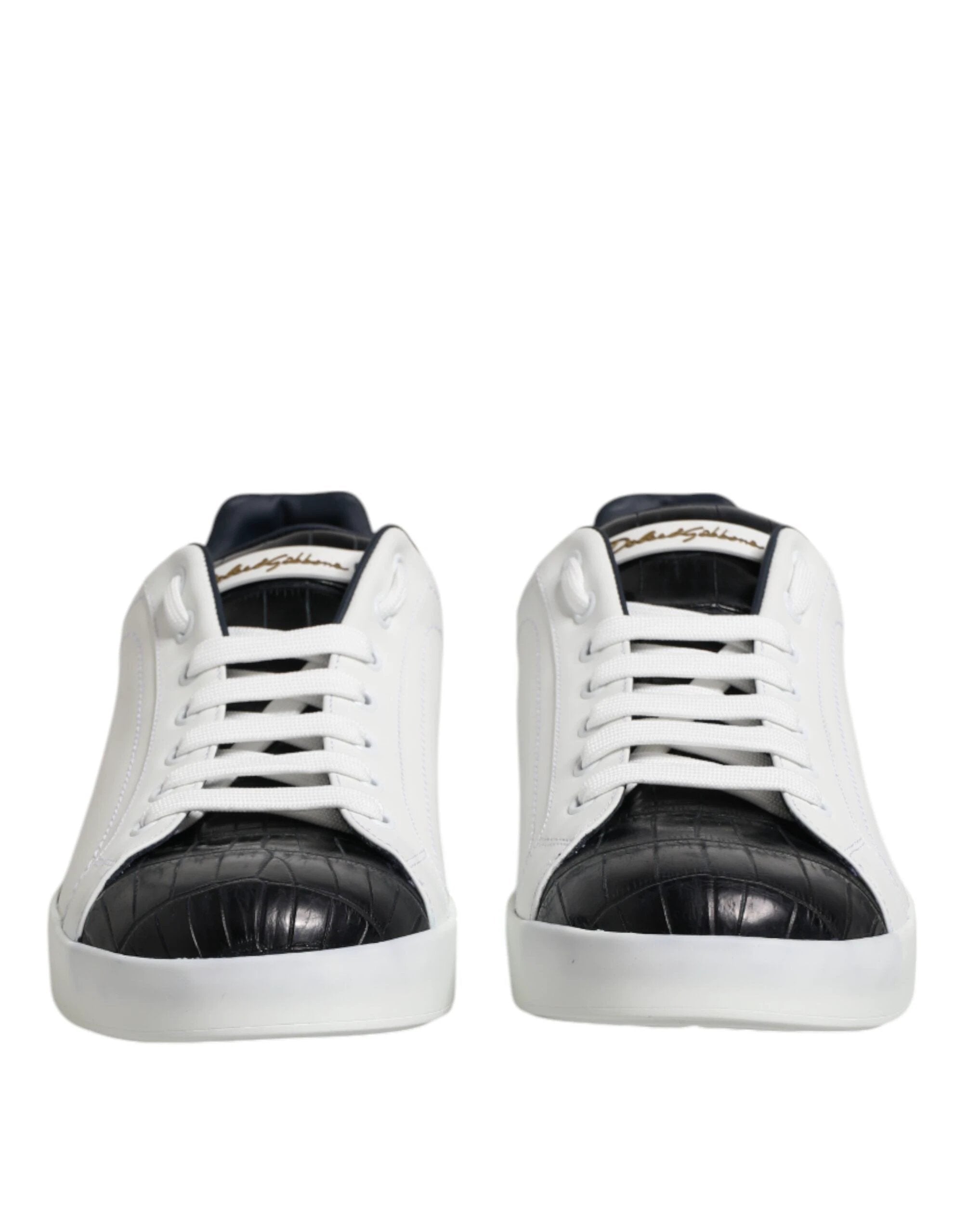 Dolce & Gabbana White Black Leather Portofino Sneaker Shoes by Dolce & Gabbana