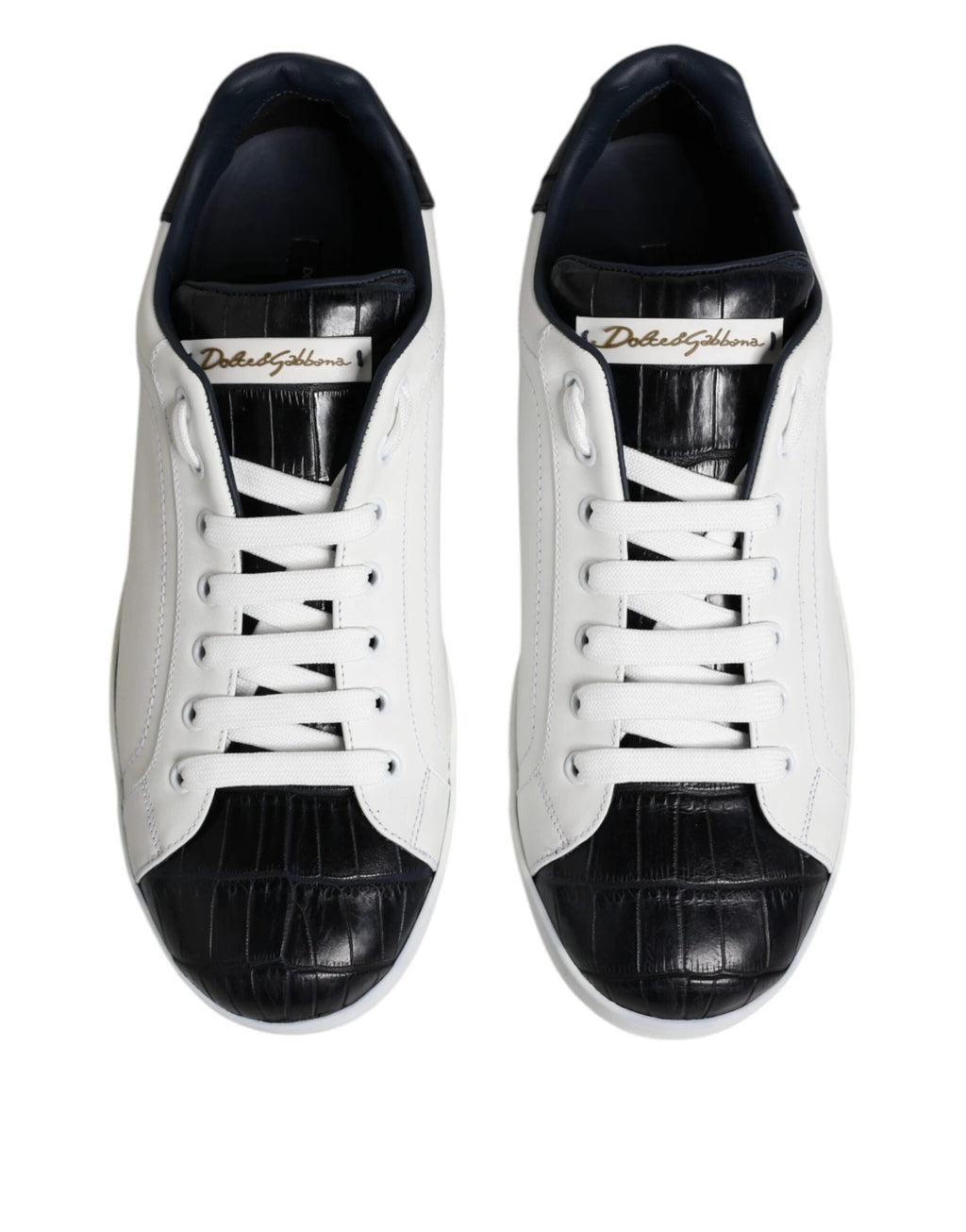 Dolce & Gabbana White Black Leather Portofino Sneaker Shoes by Dolce & Gabbana