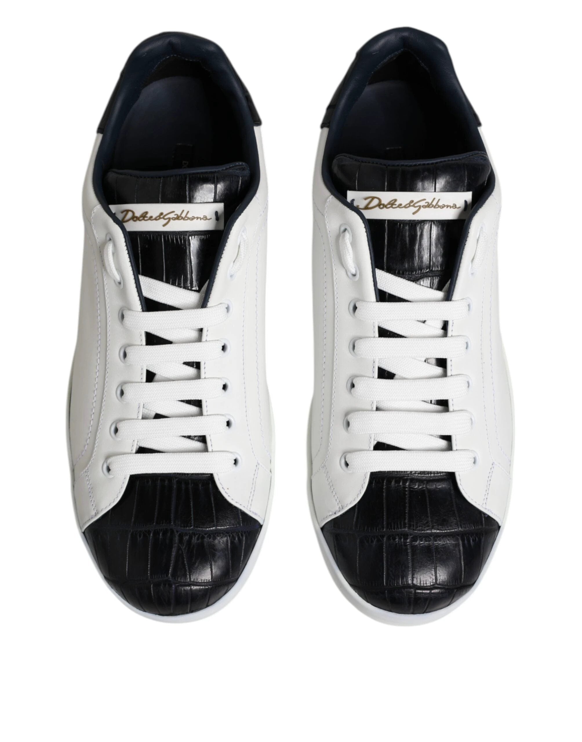 Dolce & Gabbana White Black Leather Portofino Sneaker Shoes by Dolce & Gabbana